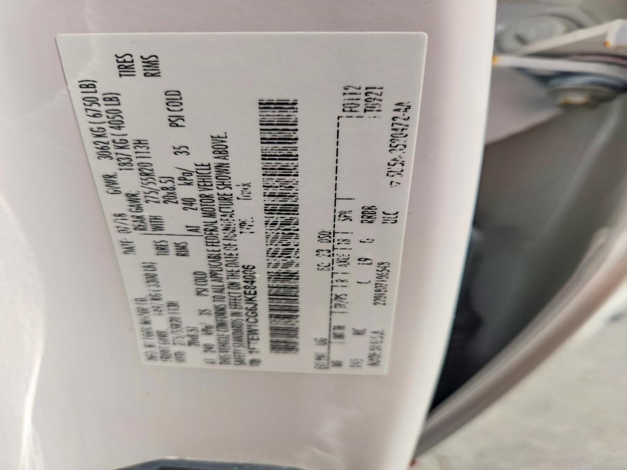 2018 Ford F150 White vin: 1FTEW1CG6JKE84006