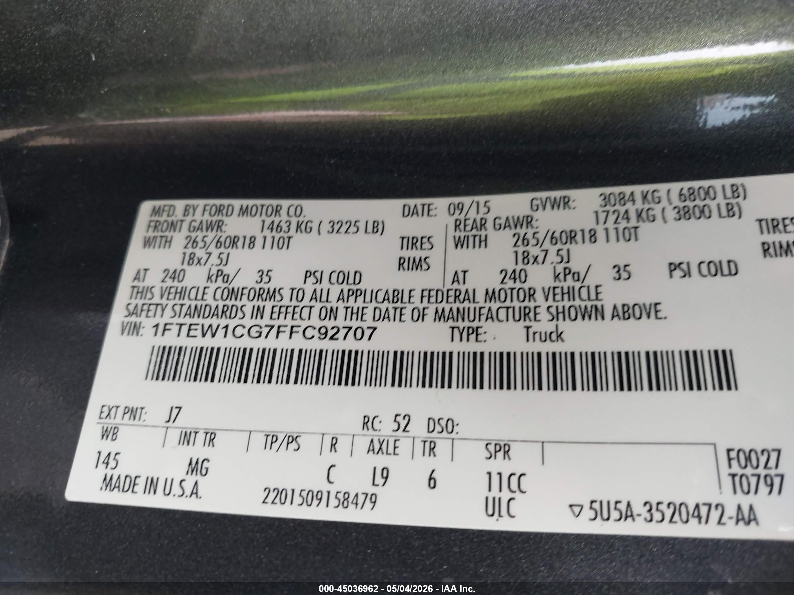 2015 Ford F-150 Xlt Gray vin: 1FTEW1CG7FFC92707