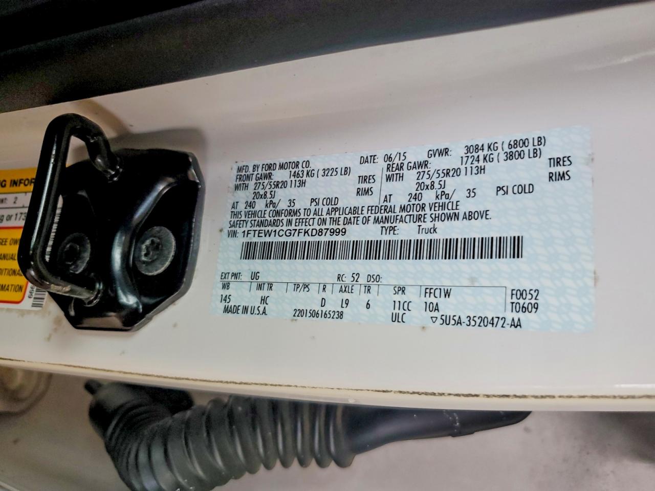 2015 Ford F150 Supercrew Белый vin: 1FTEW1CG7FKD87999
