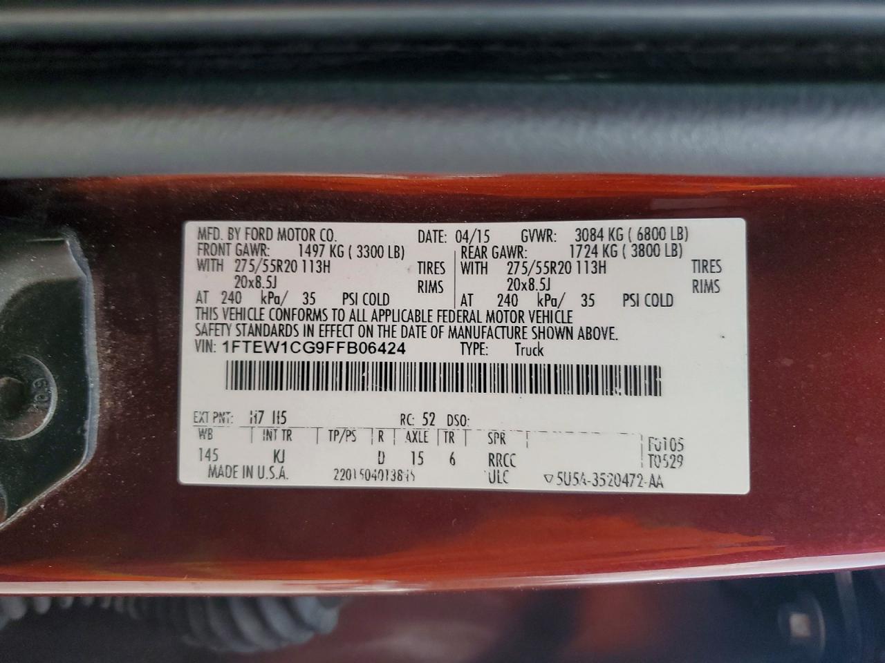 2015 Ford F150 Supercrew Maroon vin: 1FTEW1CG9FFB06424