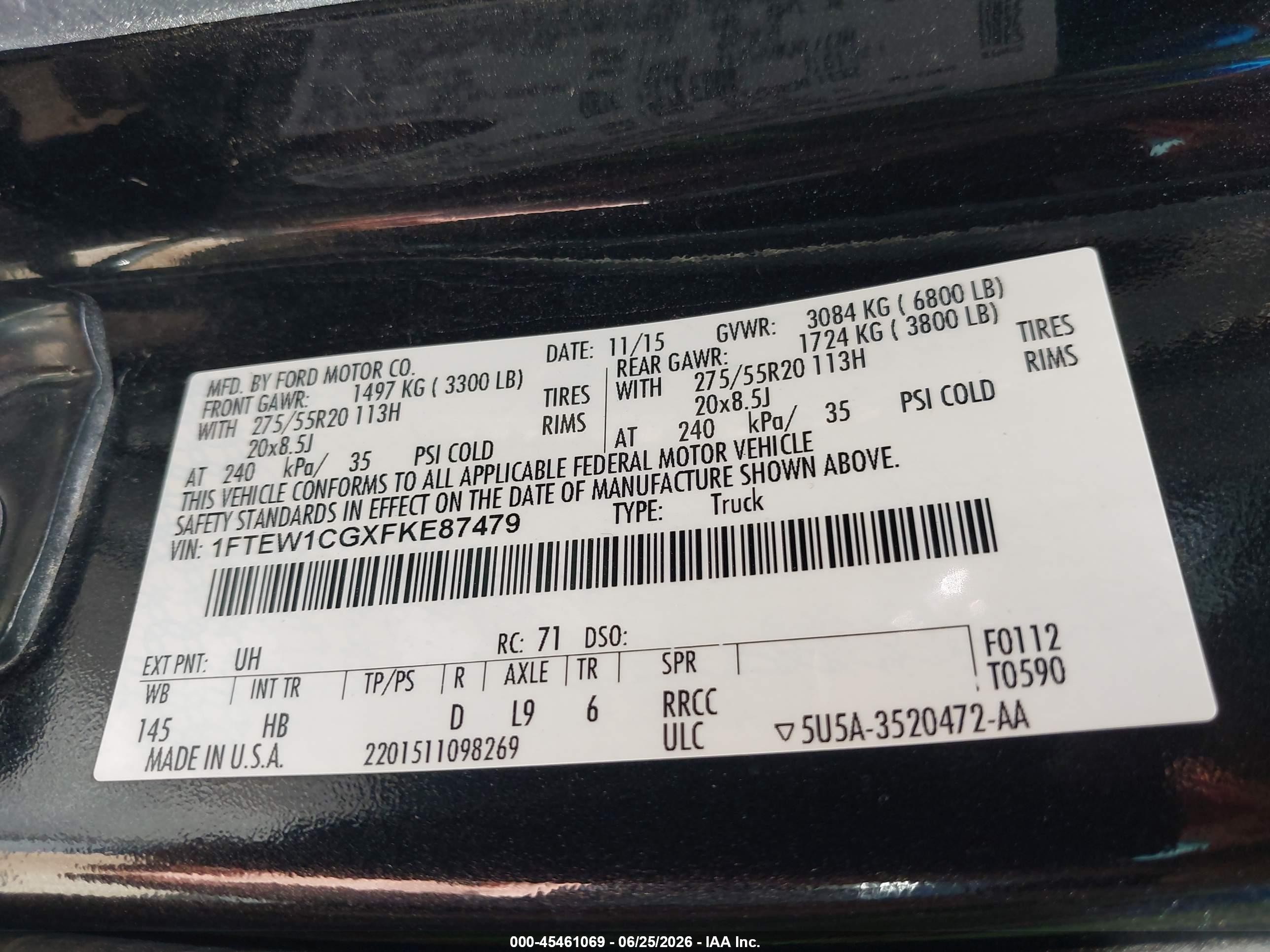 2015 Ford F-150 King Ranch/lariat/platinum/xl/xlt Черный vin: 1FTEW1CGXFKE87479