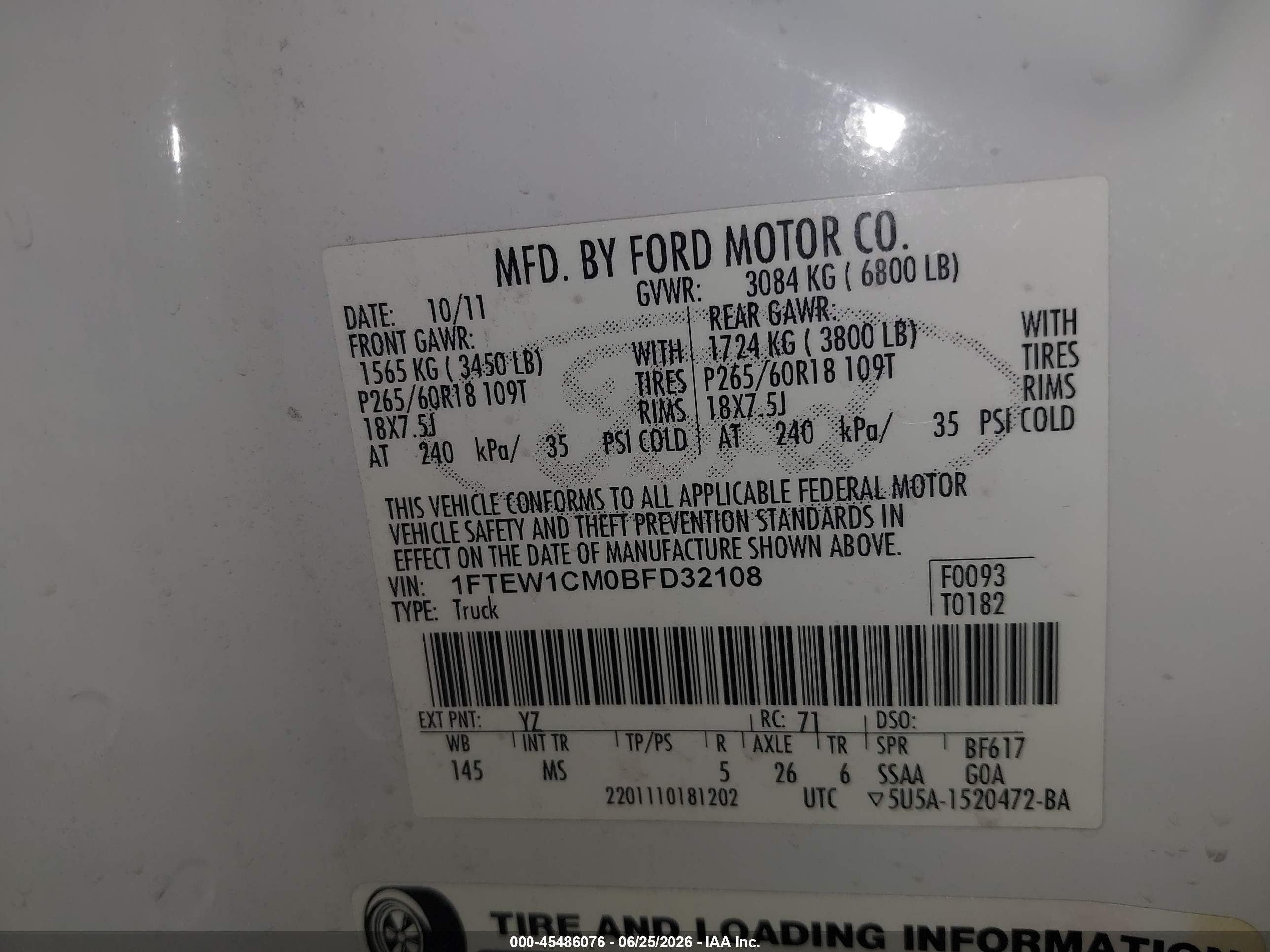 2011 Ford F-150 Xl/xlt White vin: 1FTEW1CM0BFD32108