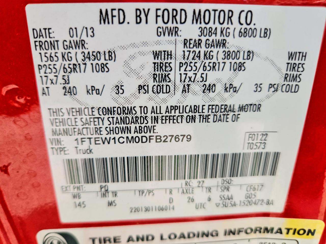 2013 Ford F150 Supercrew Red vin: 1FTEW1CM0DFB27679