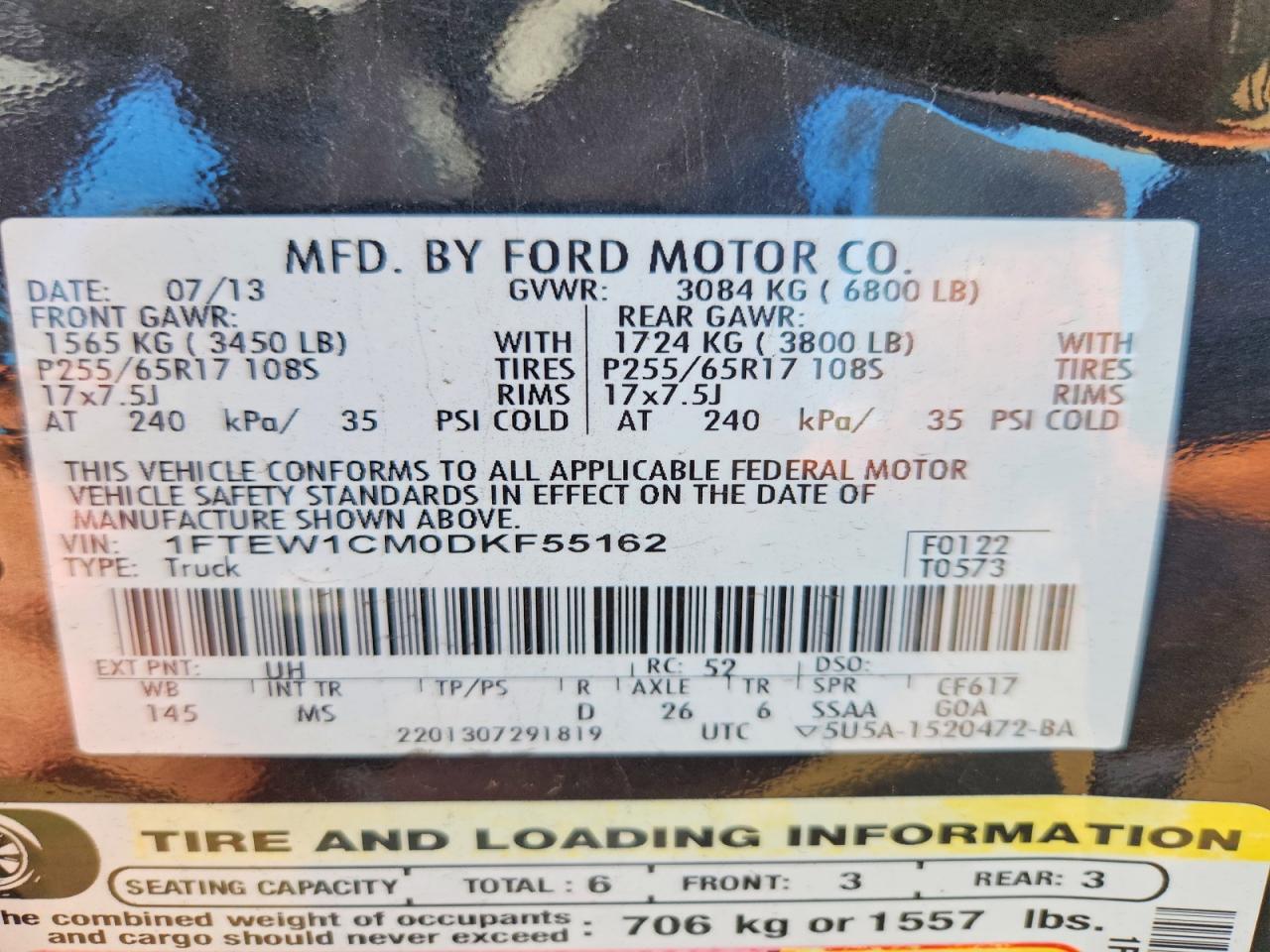 2013 Ford F150 Supercrew Black vin: 1FTEW1CM0DKF55162