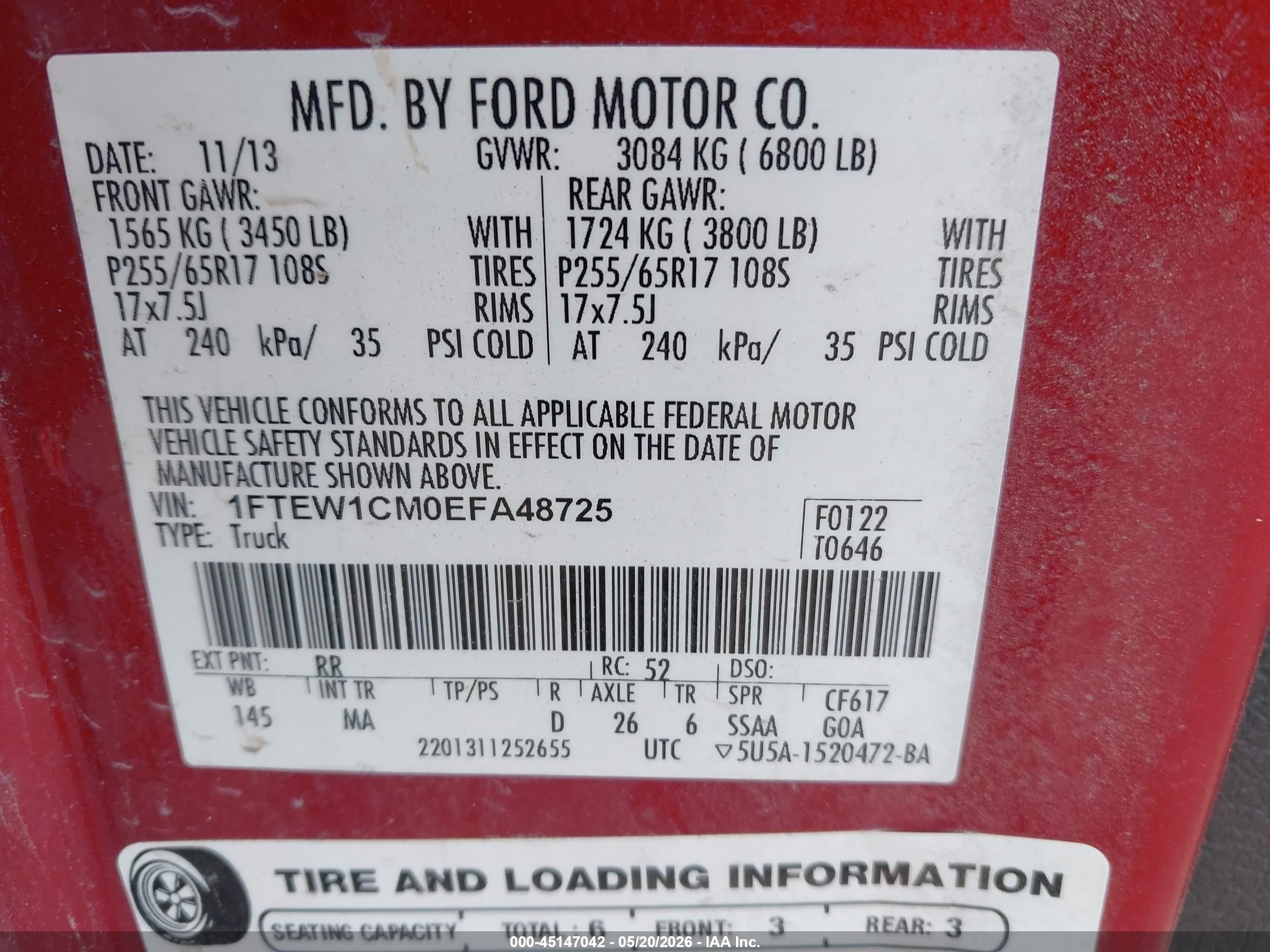 2014 Ford F-150 Xlt Красный vin: 1FTEW1CM0EFA48725