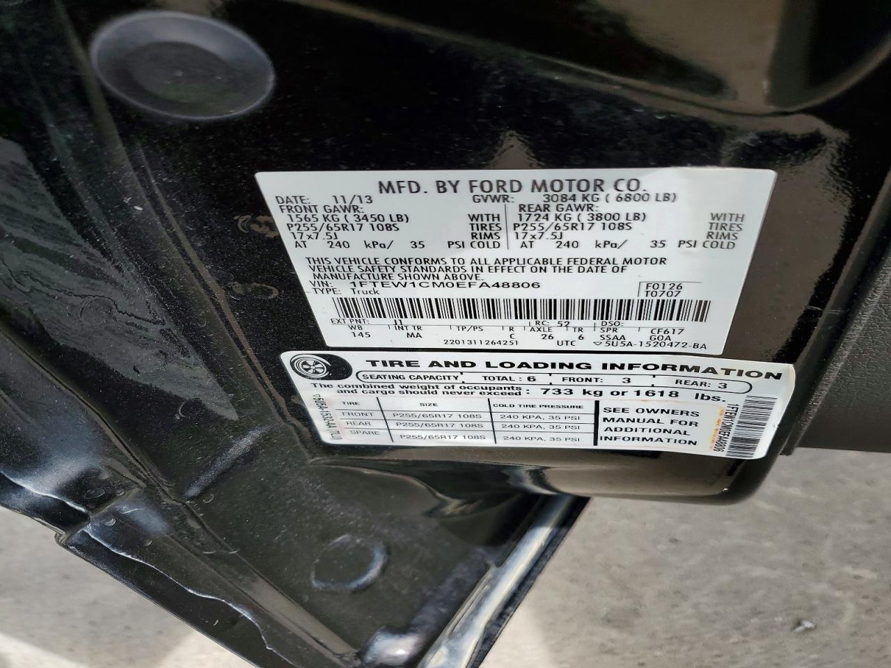 2014 Ford F-150 Black vin: 1FTEW1CM0EFA48806