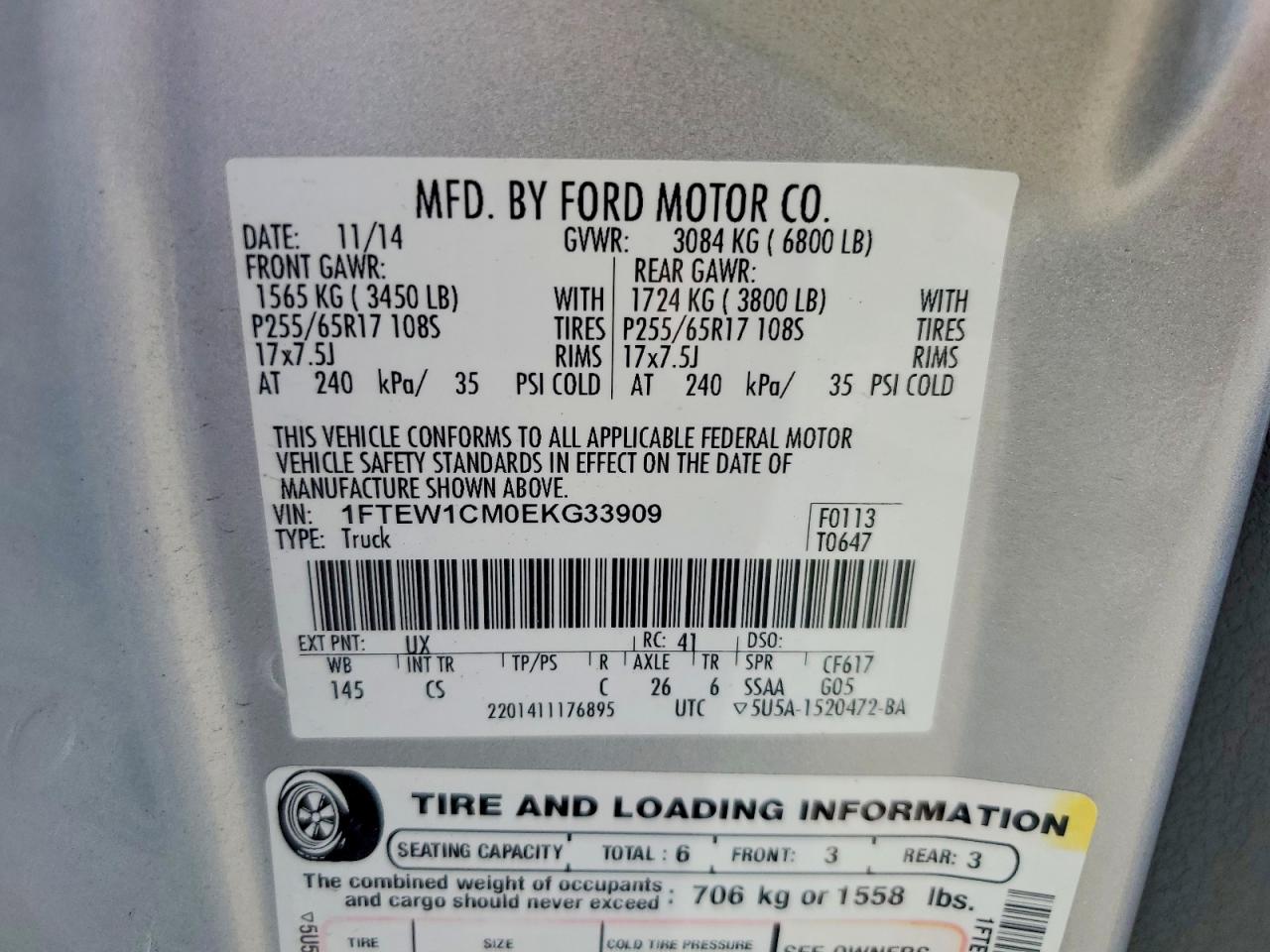 2014 Ford F150 Supercrew Silver vin: 1FTEW1CM0EKG33909