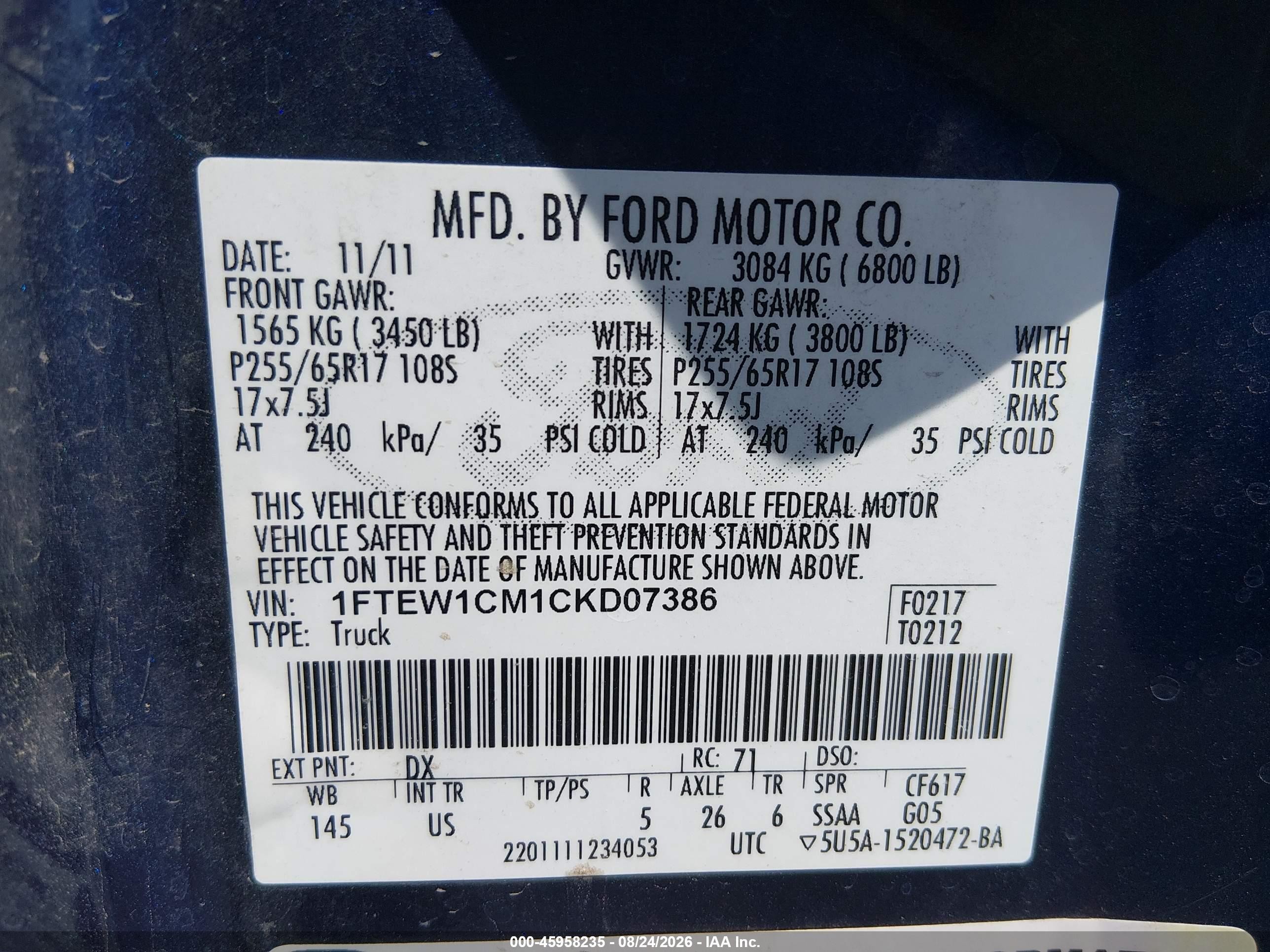 2012 Ford F-150 Xlt Blue vin: 1FTEW1CM1CKD07386