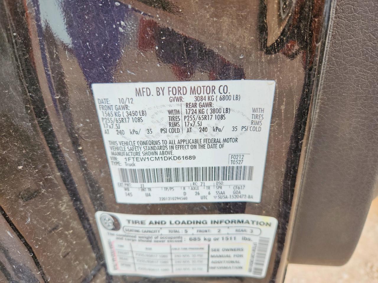 2013 Ford F150 Supercrew Black vin: 1FTEW1CM1DKD61689