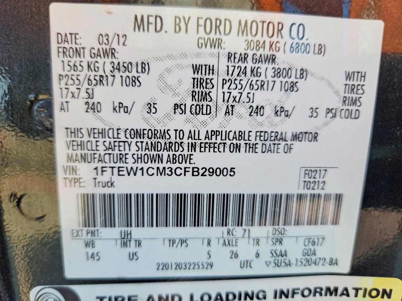 2012 Ford F150 Supercrew Black vin: 1FTEW1CM3CFB29005