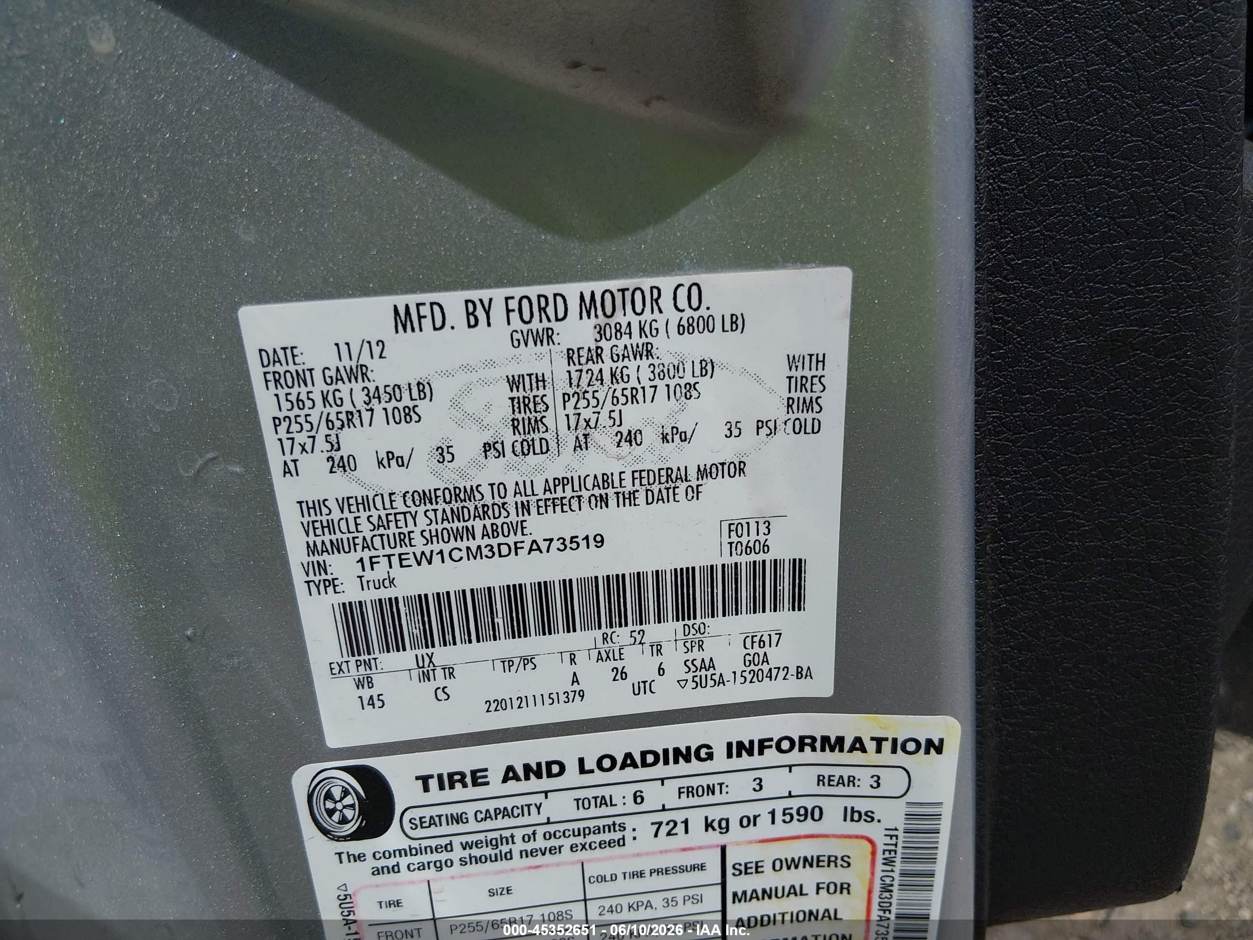 2013 Ford F-150 Xl White vin: 1FTEW1CM3DFA73519