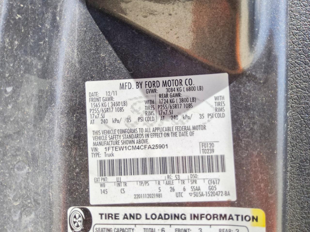 2012 Ford F150 Supercrew Gray vin: 1FTEW1CM4CFA25901