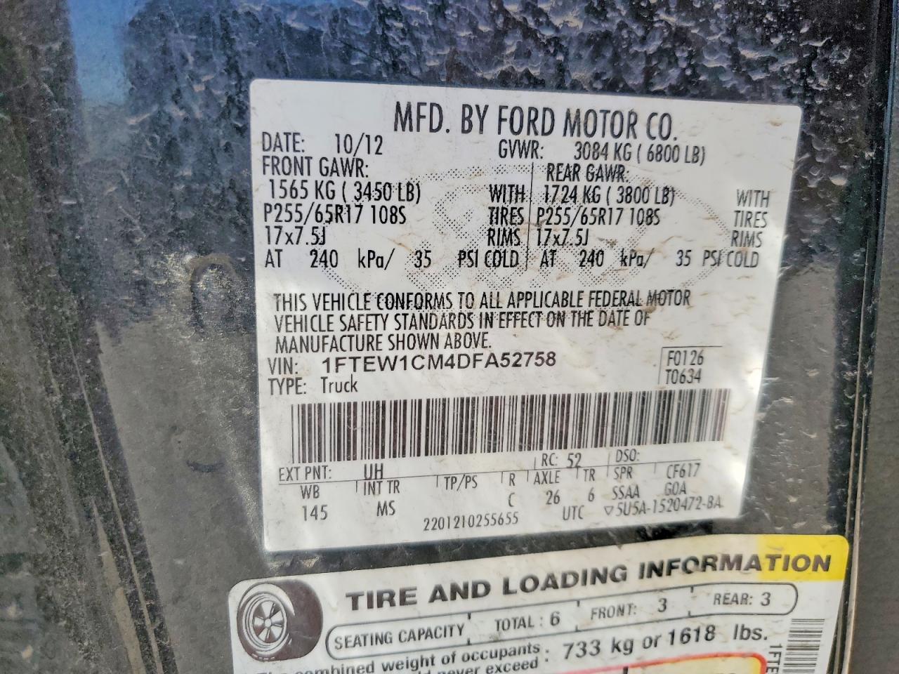 2013 Ford F150 Supercrew Charcoal vin: 1FTEW1CM4DFA52758