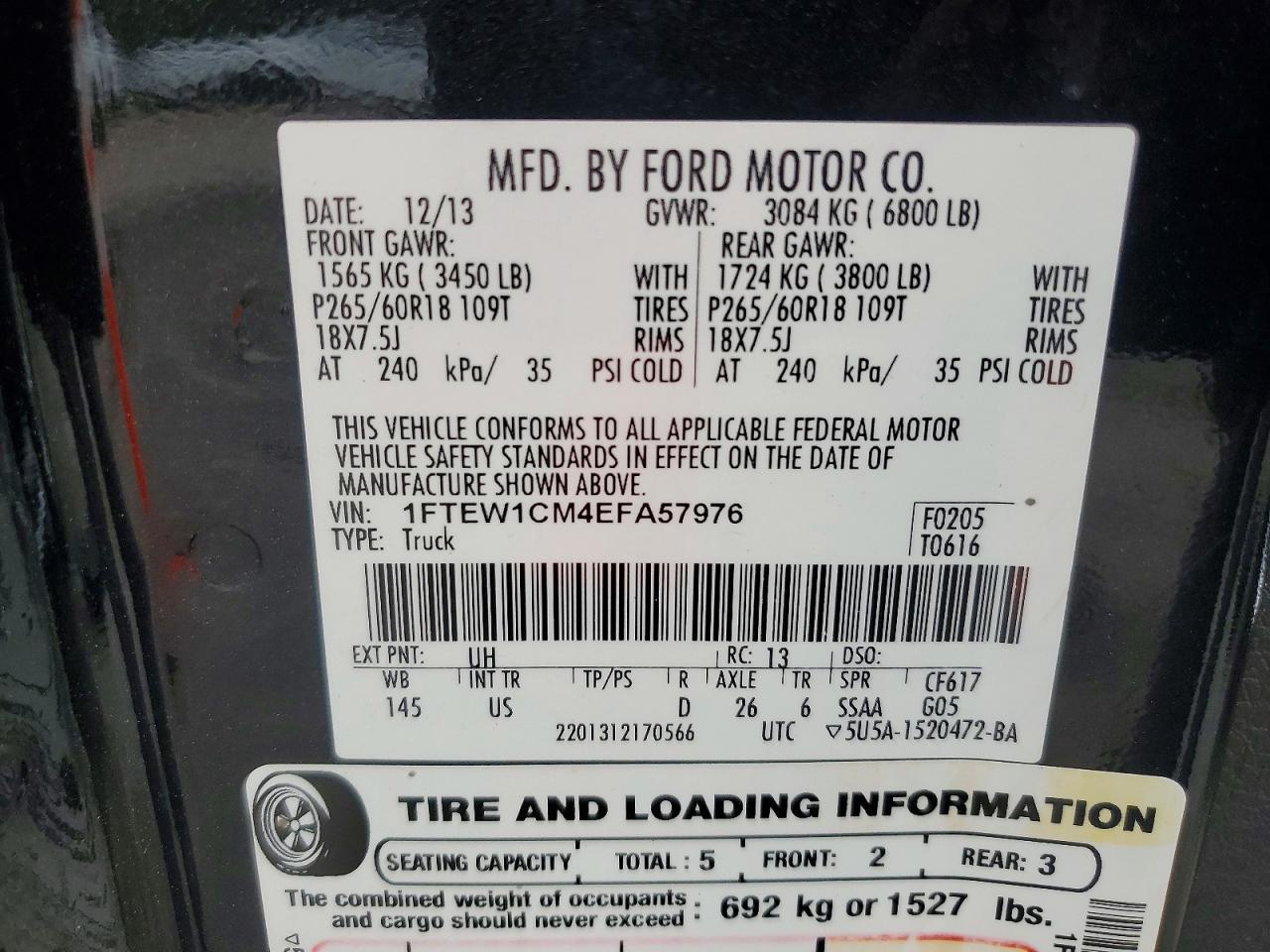 2014 Ford F150 Supercrew Черный vin: 1FTEW1CM4EFA57976