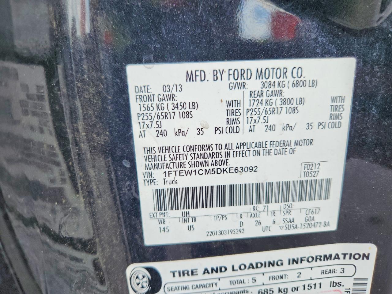 2013 Ford F150 Supercrew Black vin: 1FTEW1CM5DKE63092