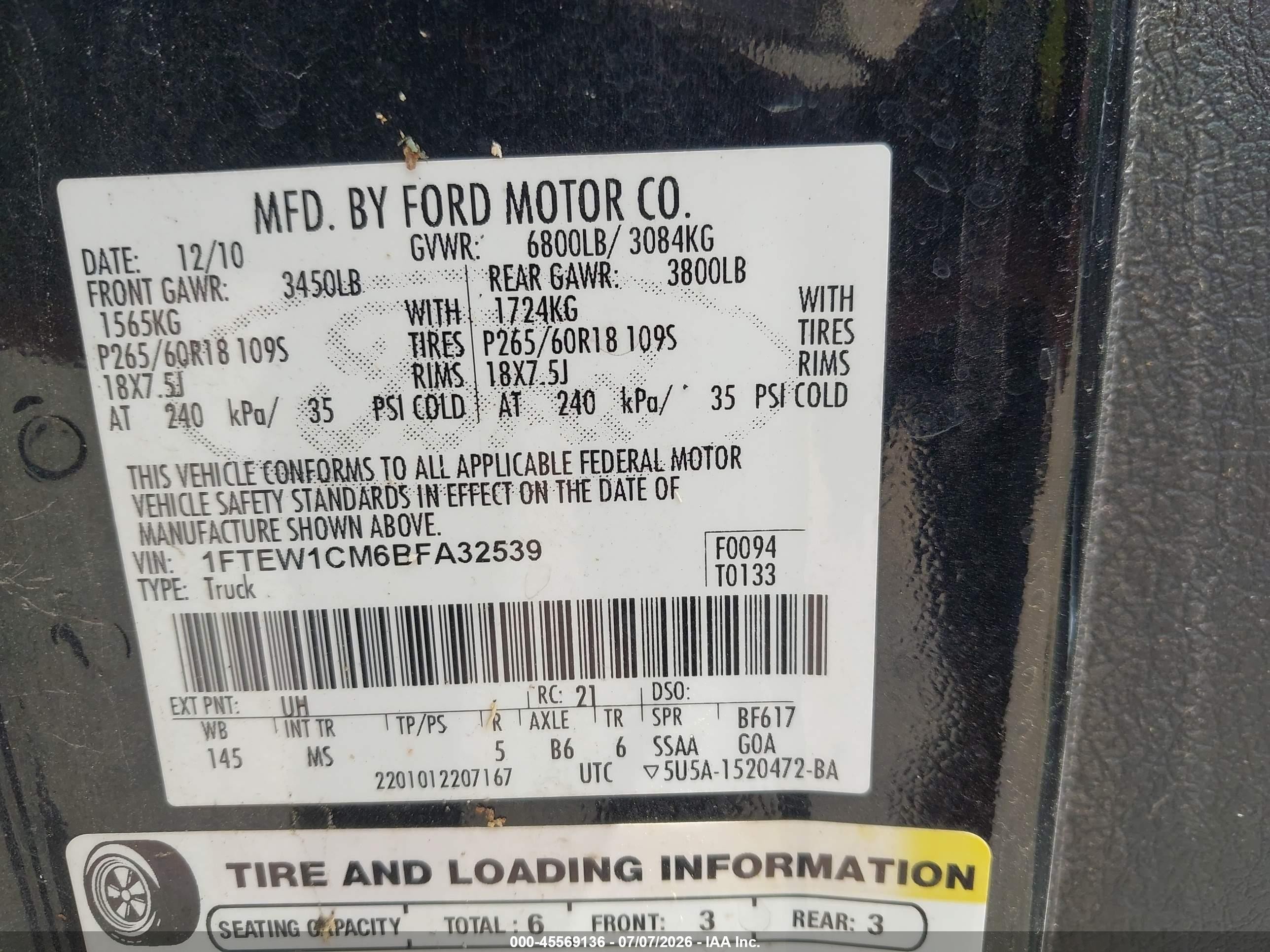 2011 Ford F-150 Xlt Черный vin: 1FTEW1CM6BFA32539