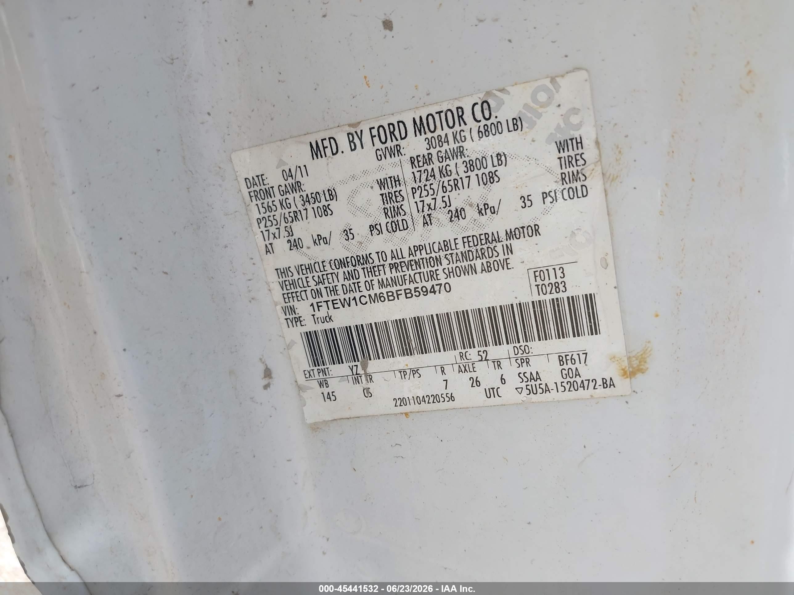 2011 Ford F-150 Xl/xlt White vin: 1FTEW1CM6BFB59470