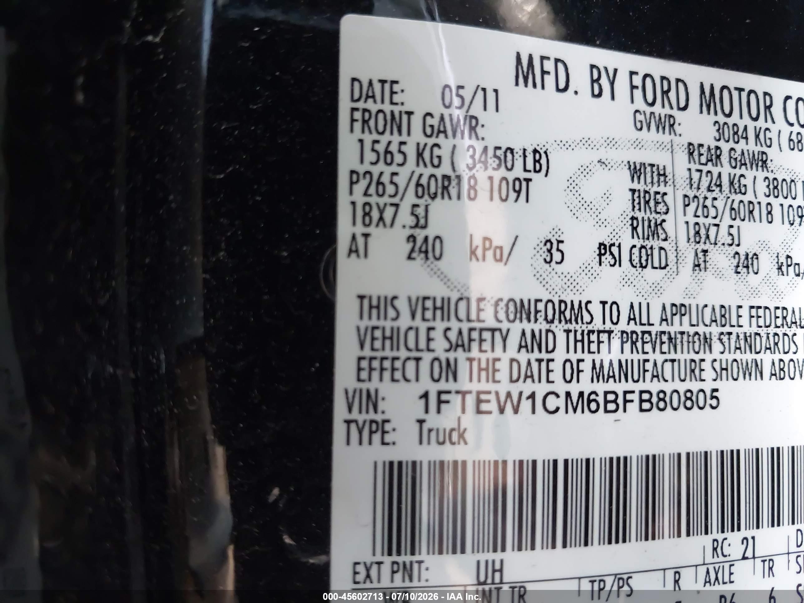 2011 Ford F-150 Xl/xlt Черный vin: 1FTEW1CM6BFB80805