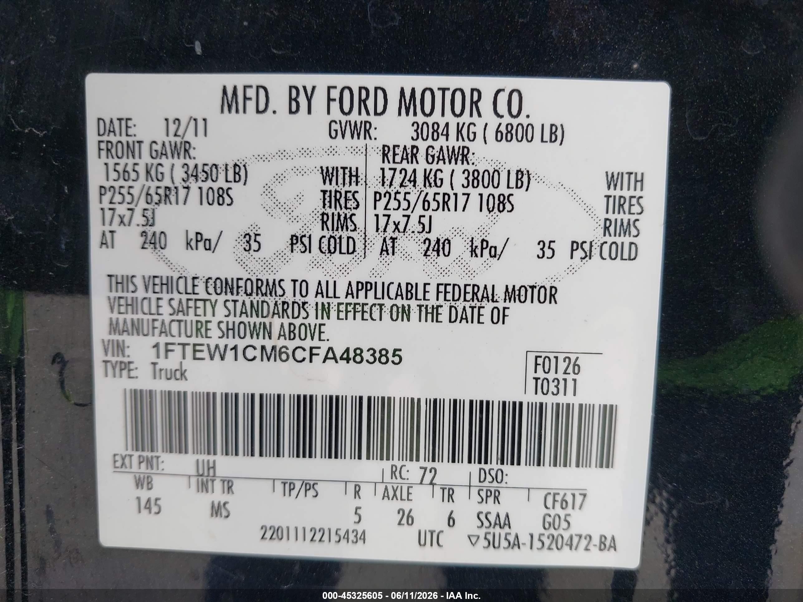 2012 Ford F-150 Xlt Black vin: 1FTEW1CM6CFA48385