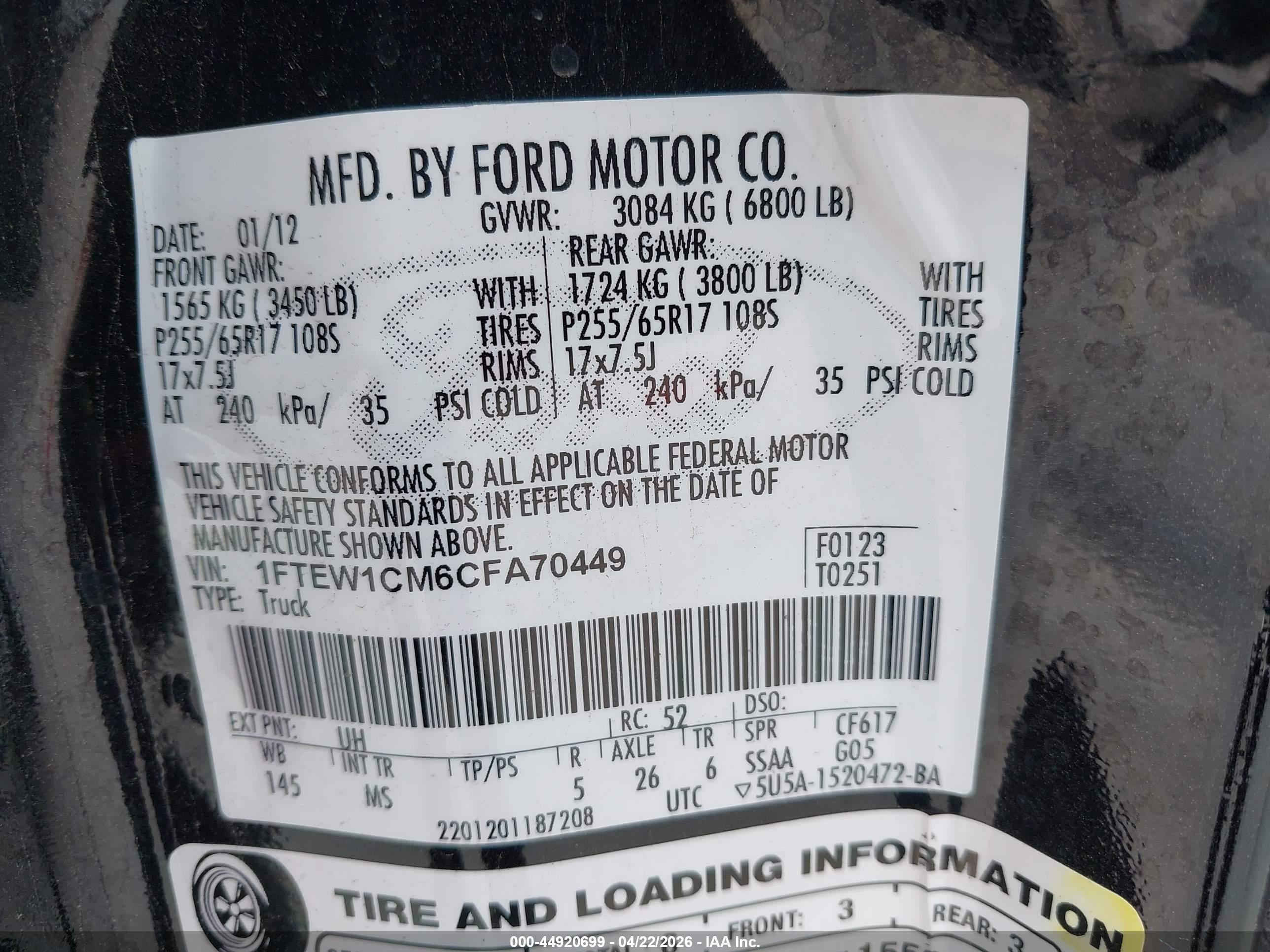 2012 Ford F-150 Xlt Black vin: 1FTEW1CM6CFA70449