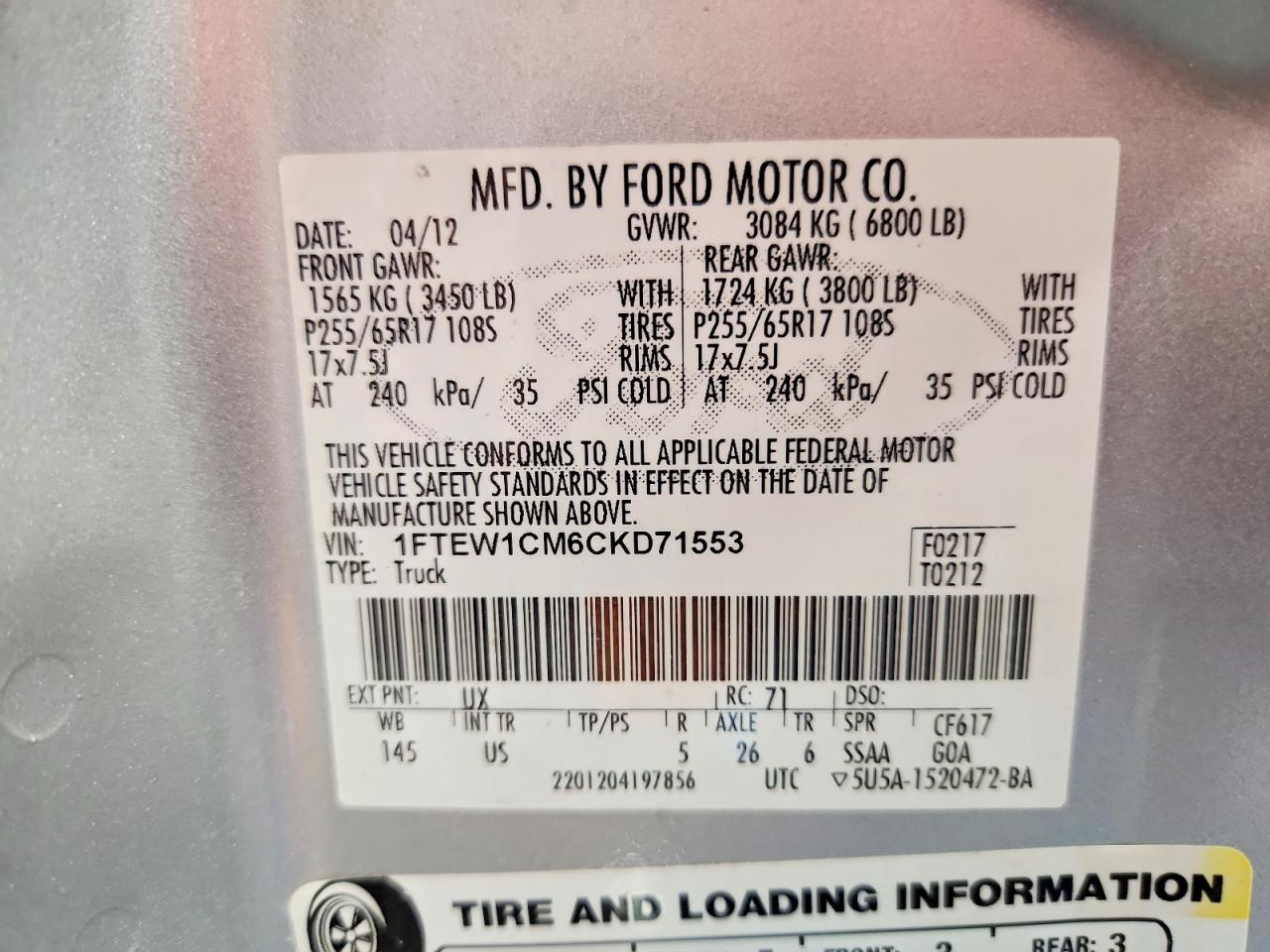 2012 Ford F150 Supercrew Silver vin: 1FTEW1CM6CKD71553