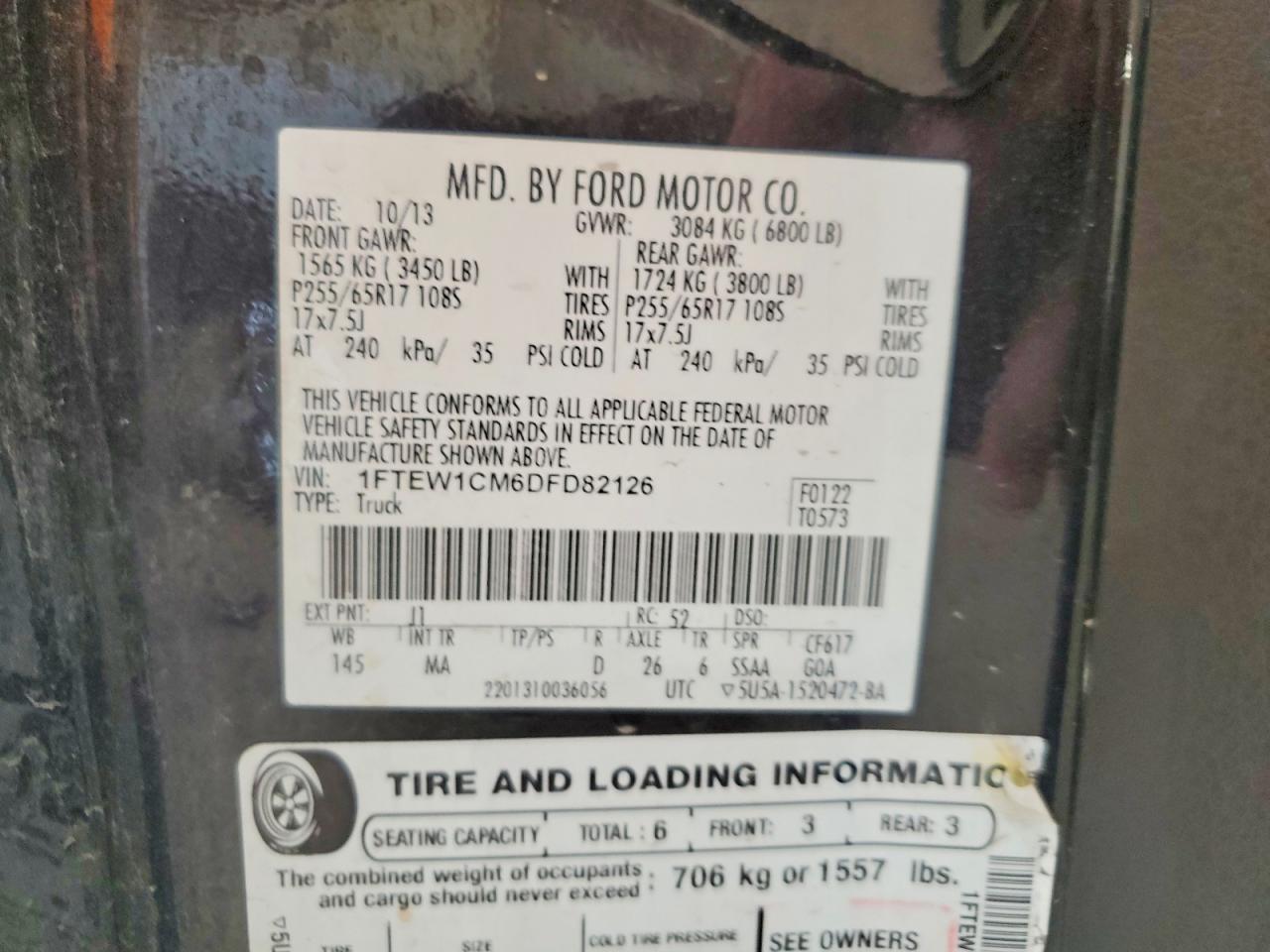2013 Ford F150 Supercrew Black vin: 1FTEW1CM6DFD82126