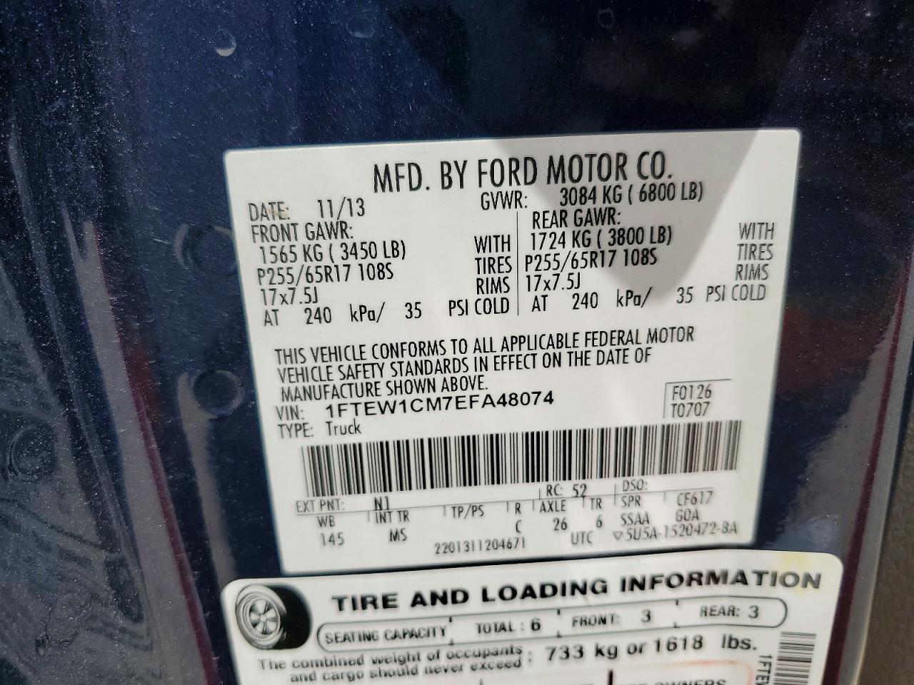 2014 Ford F150 Supercrew Blue vin: 1FTEW1CM7EFA48074