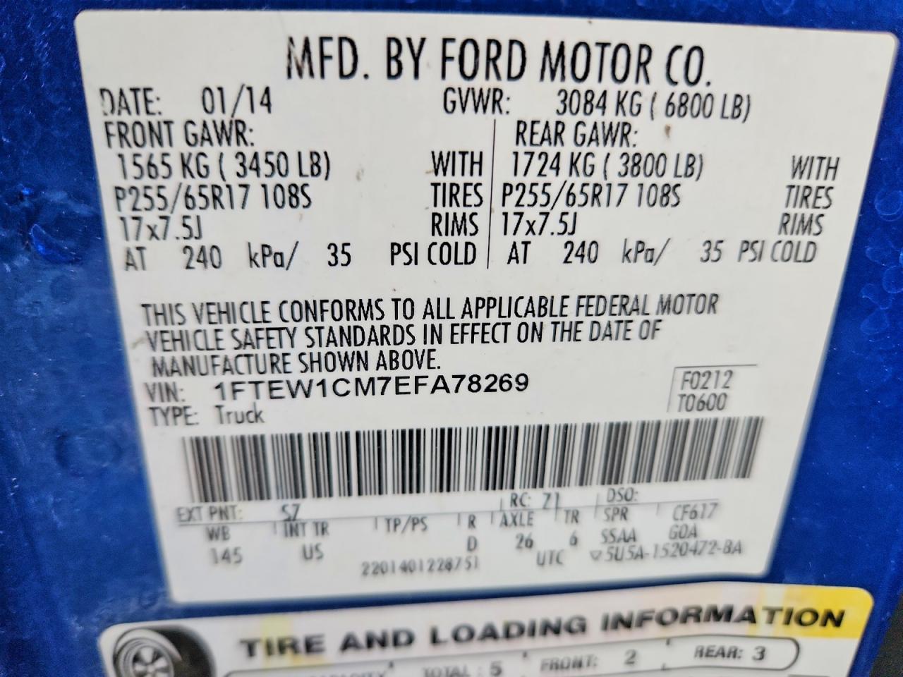 2014 Ford F150 Supercrew Blue vin: 1FTEW1CM7EFA78269