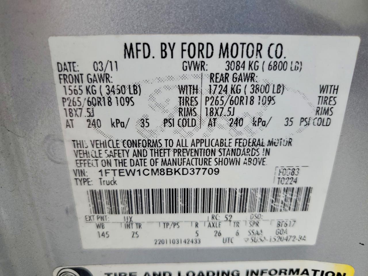 2011 Ford F150 Supercrew Silver vin: 1FTEW1CM8BKD37709