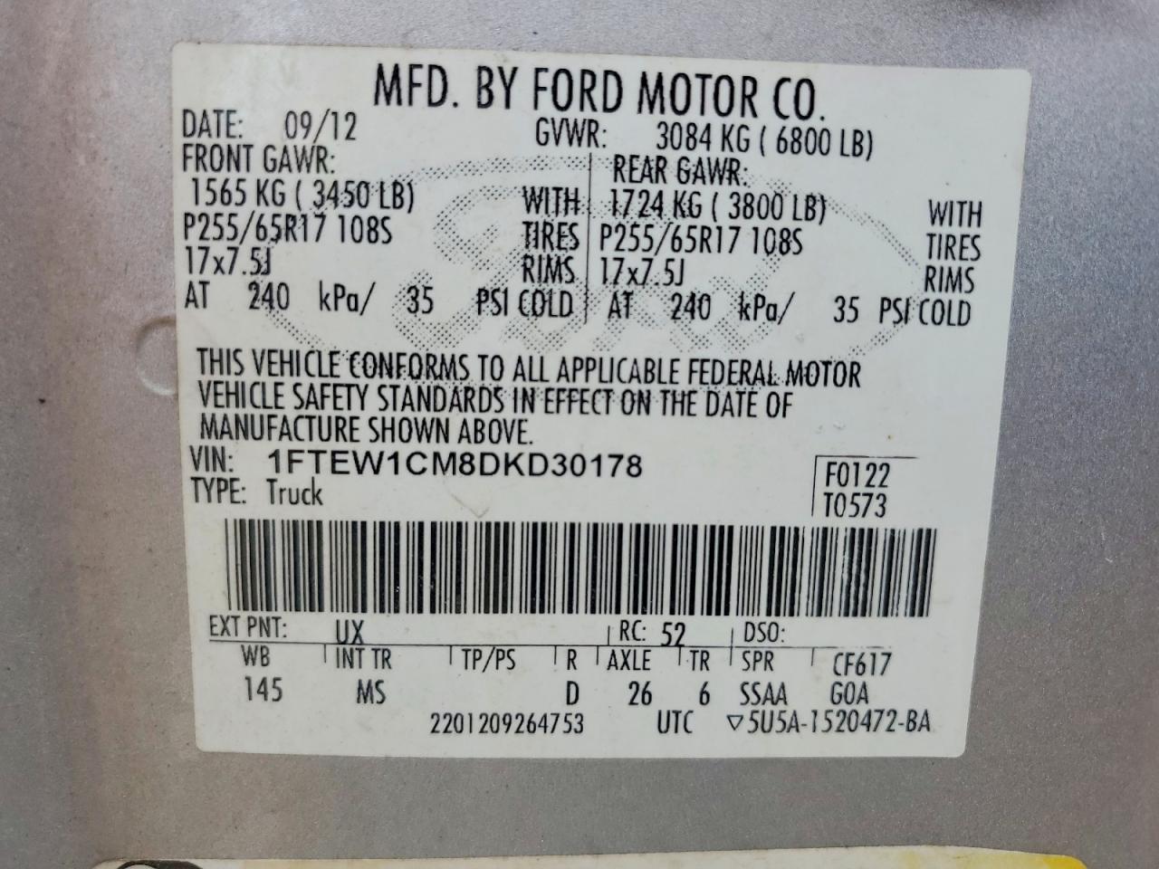 2013 Ford F150 Supercrew Silver vin: 1FTEW1CM8DKD30178