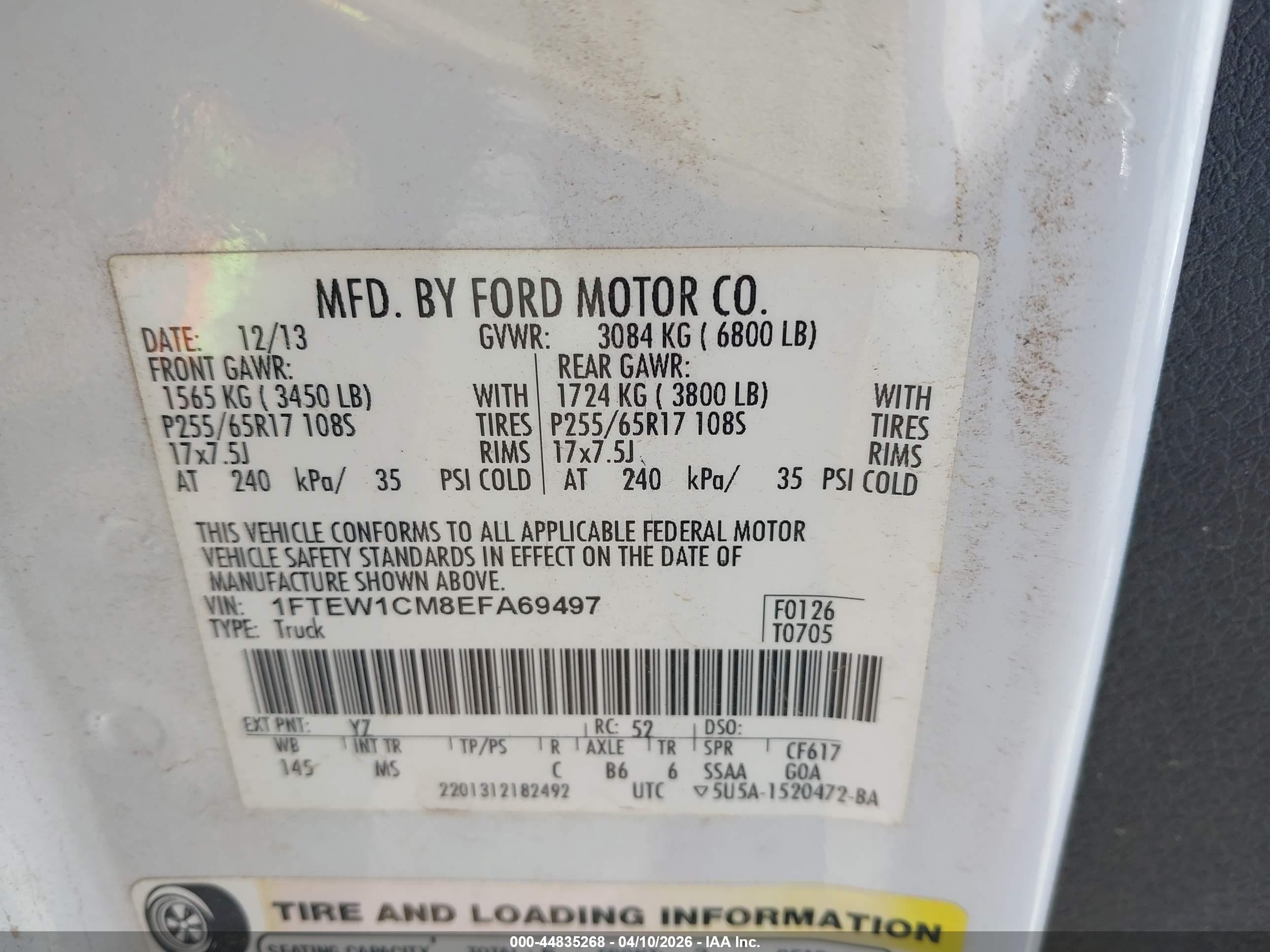 2014 Ford F-150 Xlt White vin: 1FTEW1CM8EFA69497