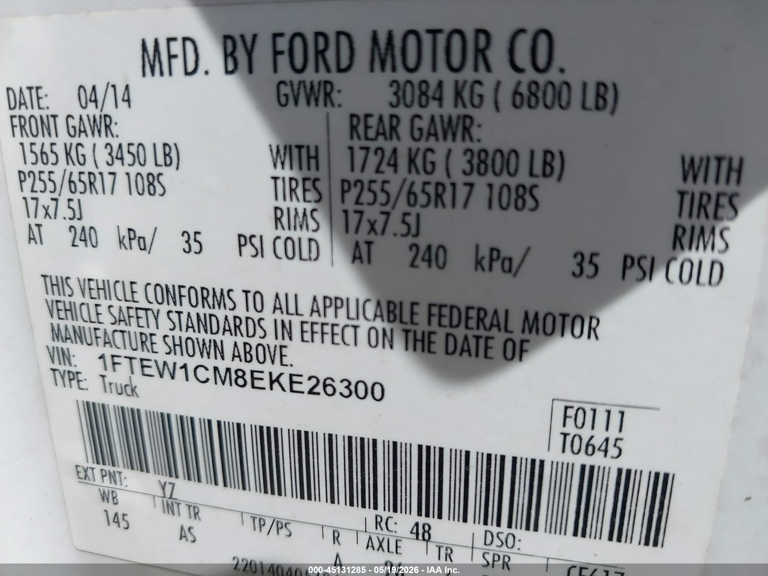 2014 Ford F-150 Xl White vin: 1FTEW1CM8EKE26300