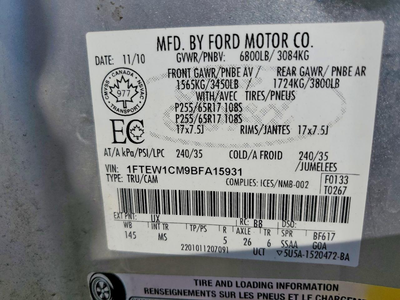 2011 Ford F150 Supercrew Silver vin: 1FTEW1CM9BFA15931