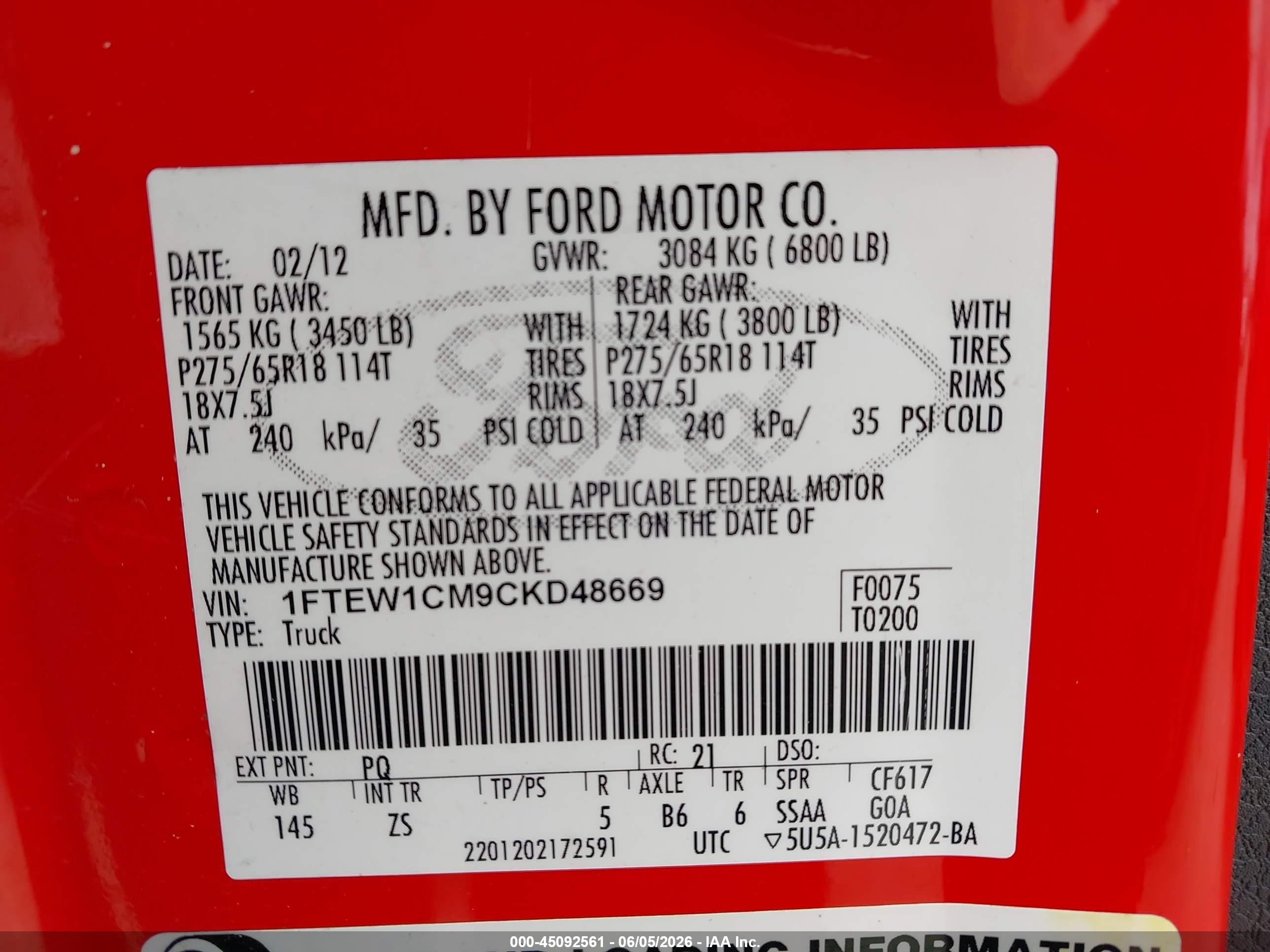 2012 Ford F-150 Xlt Red vin: 1FTEW1CM9CKD48669
