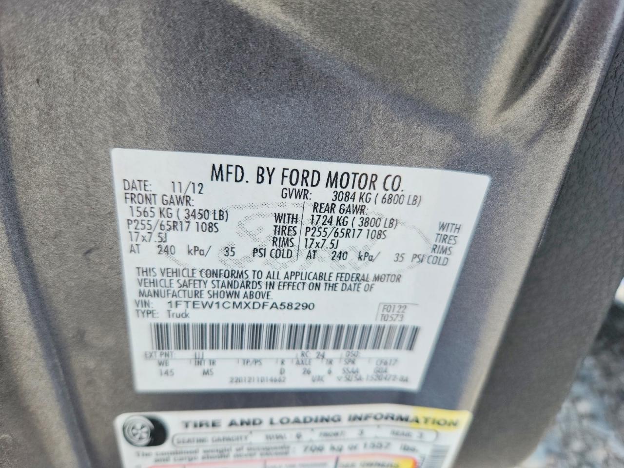 2013 Ford F150 Supercrew Gray vin: 1FTEW1CMXDFA58290