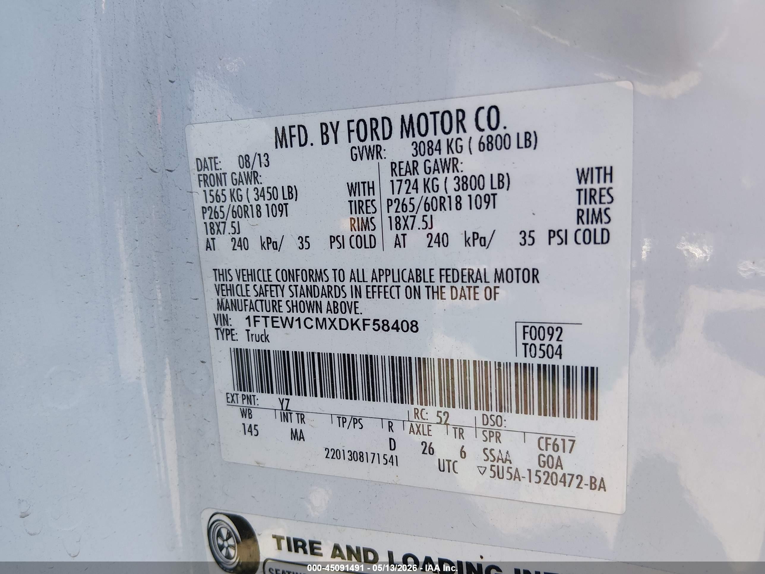 2013 Ford F-150 Xlt White vin: 1FTEW1CMXDKF58408