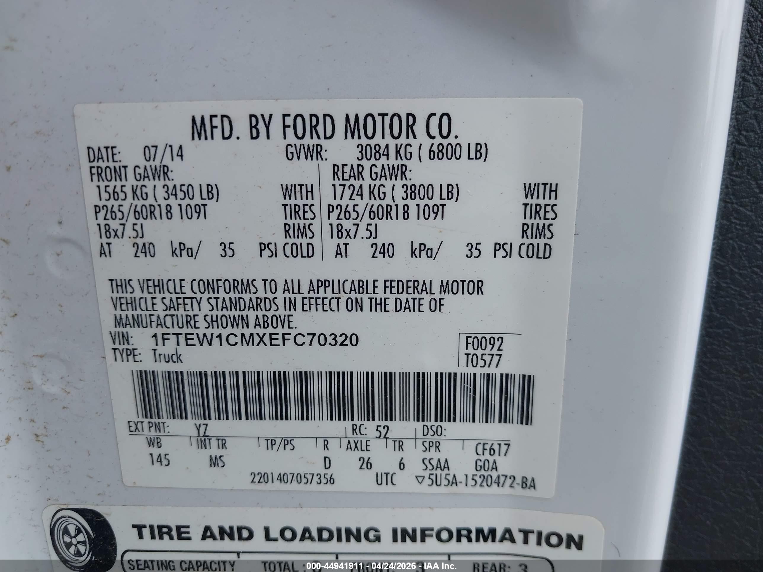 2014 Ford F-150 Xlt White vin: 1FTEW1CMXEFC70320