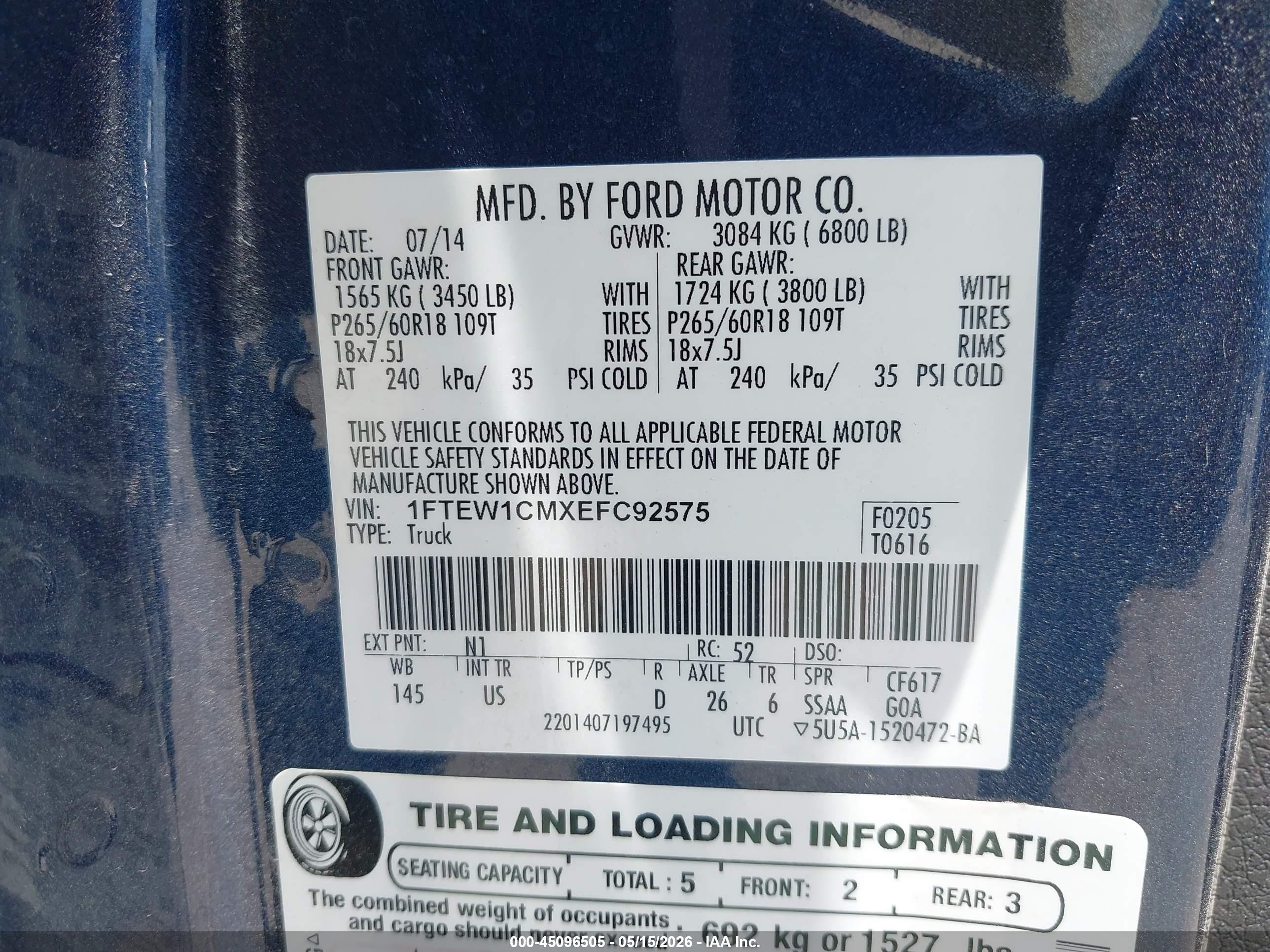 2014 Ford F-150 Xlt Blue vin: 1FTEW1CMXEFC92575