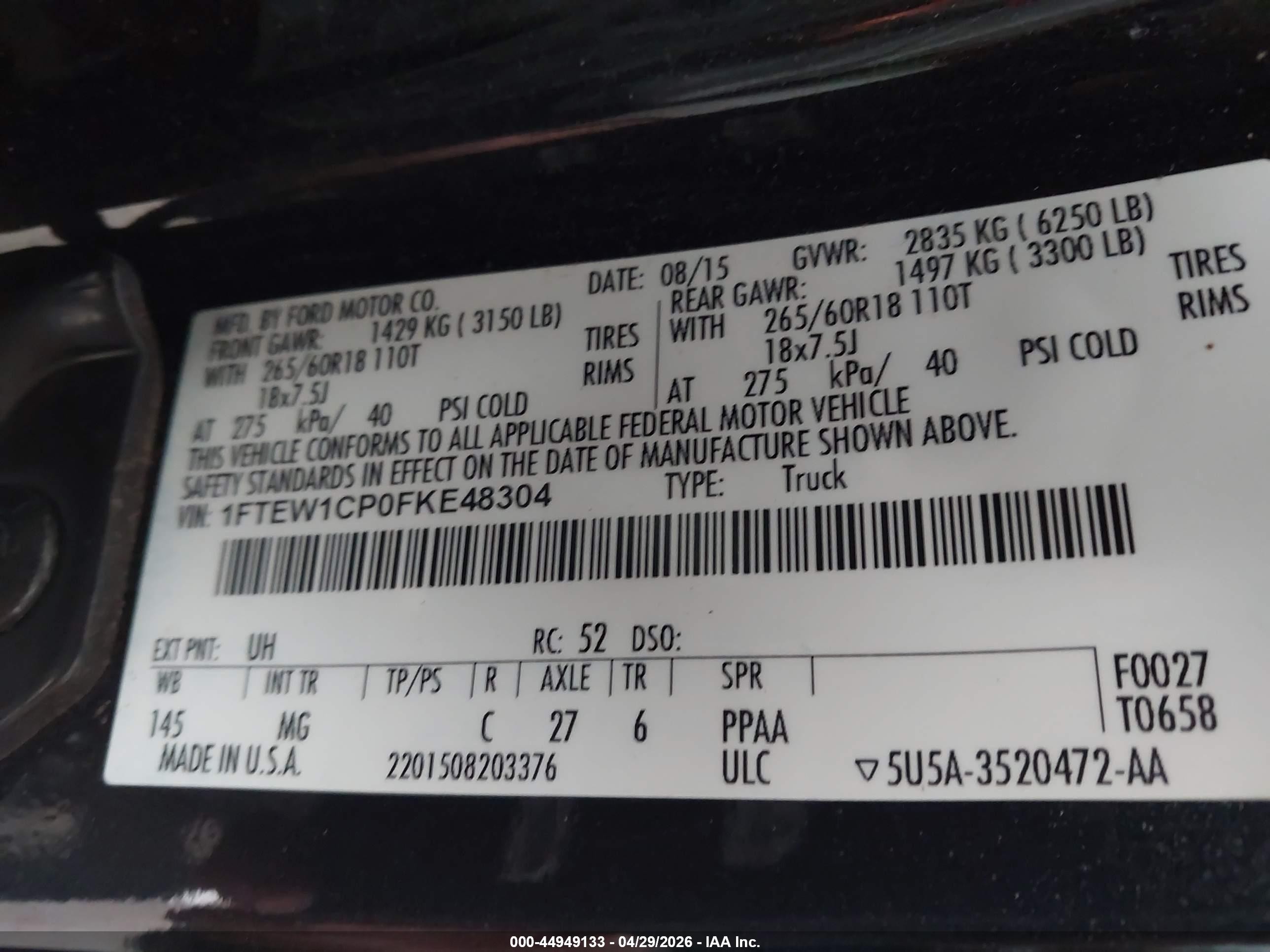2015 Ford F-150 Xlt Black vin: 1FTEW1CP0FKE48304