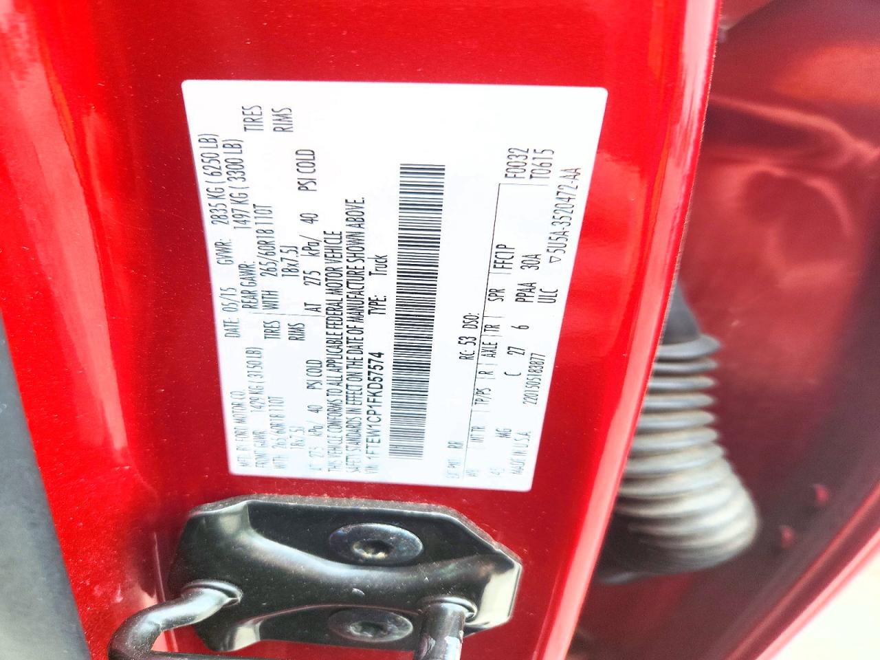 2015 Ford F150 Supercrew Red vin: 1FTEW1CP1FKD57574