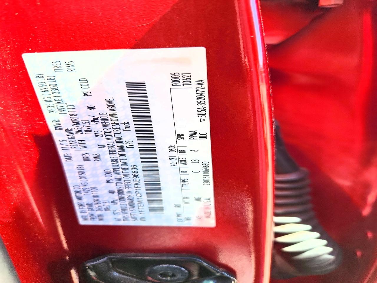 2015 Ford F150 Supercrew Красный vin: 1FTEW1CP1FKE96636