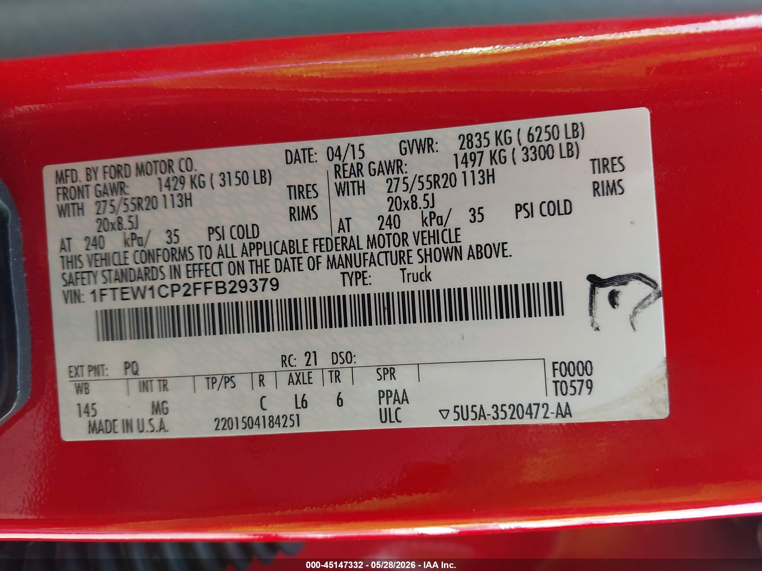 2015 Ford F-150 Xlt Red vin: 1FTEW1CP2FFB29379