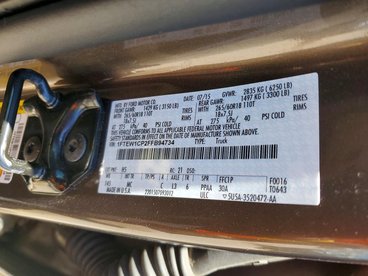 2015 Ford F150 Supercrew Tan vin: 1FTEW1CP2FFB94734