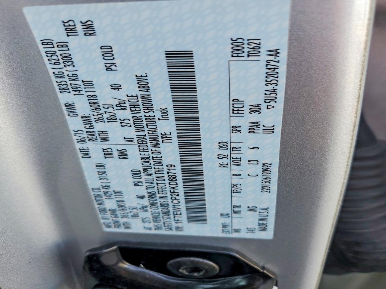 2015 Ford F150 Supercrew Серебряный vin: 1FTEW1CP2FKD88719