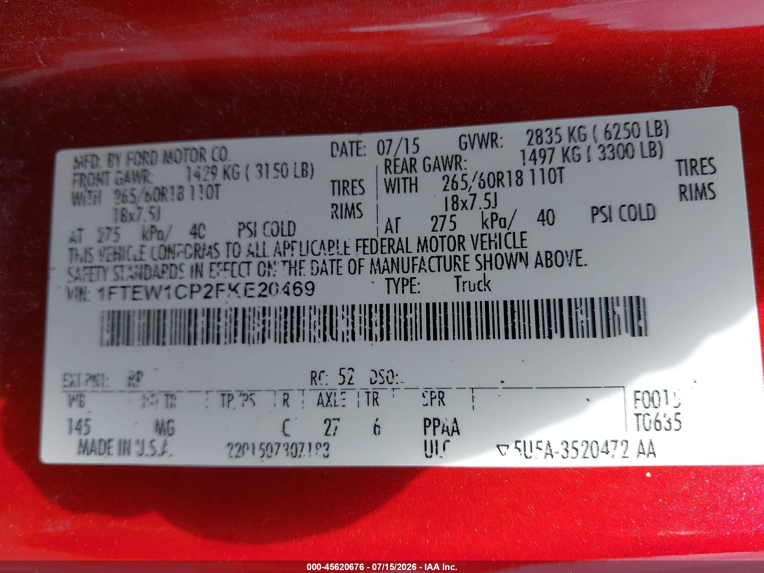 2015 Ford F-150 Xlt Red vin: 1FTEW1CP2FKE20469