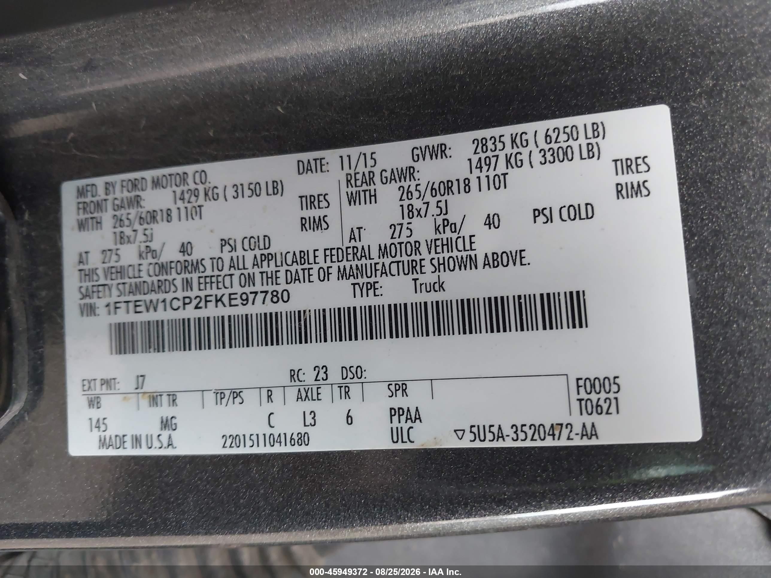 2015 Ford F-150 Xlt Gray vin: 1FTEW1CP2FKE97780