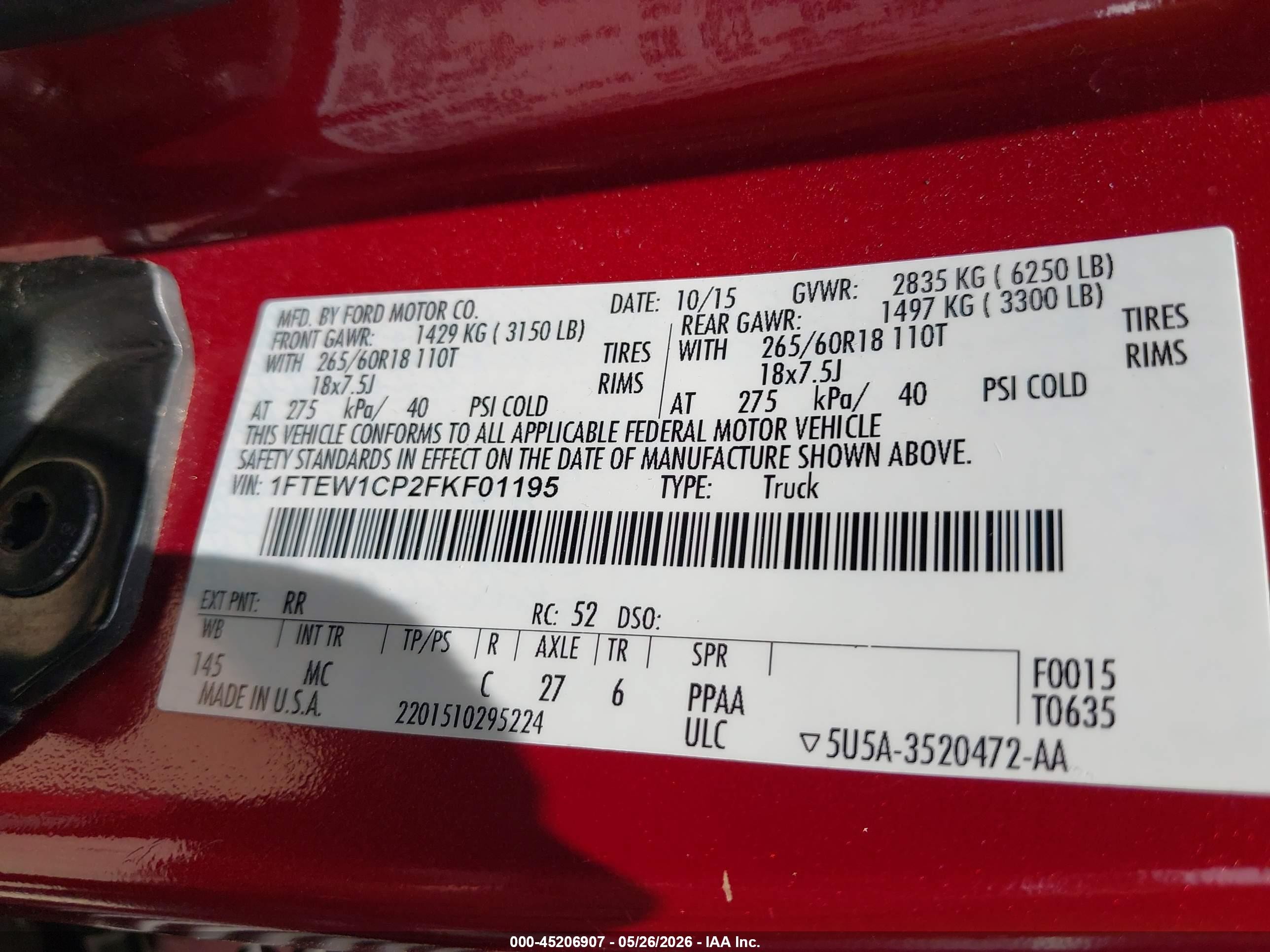 2015 Ford F-150 Xlt Red vin: 1FTEW1CP2FKF01195