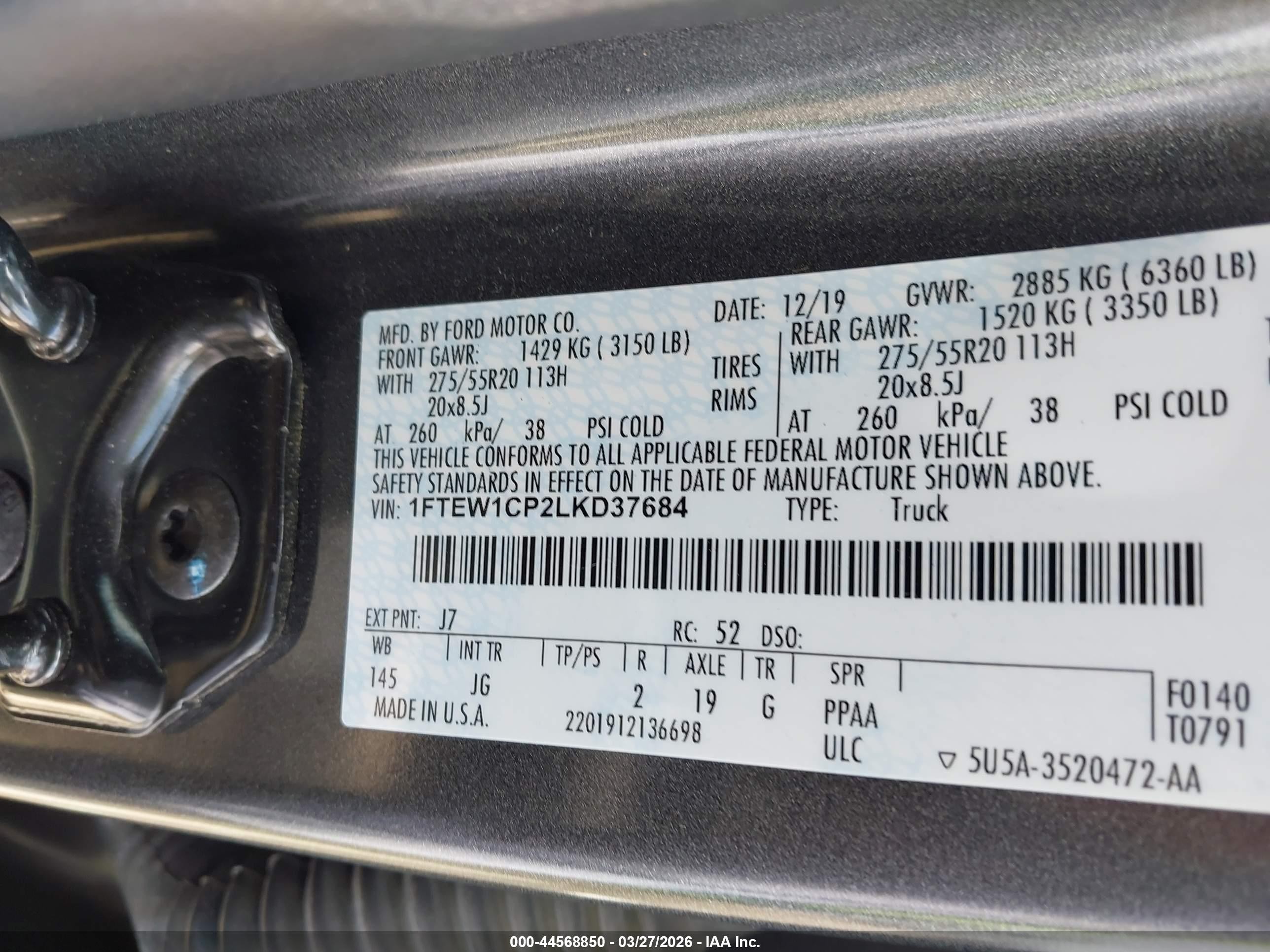 2020 Ford F-150 Xl Gray vin: 1FTEW1CP2LKD37684