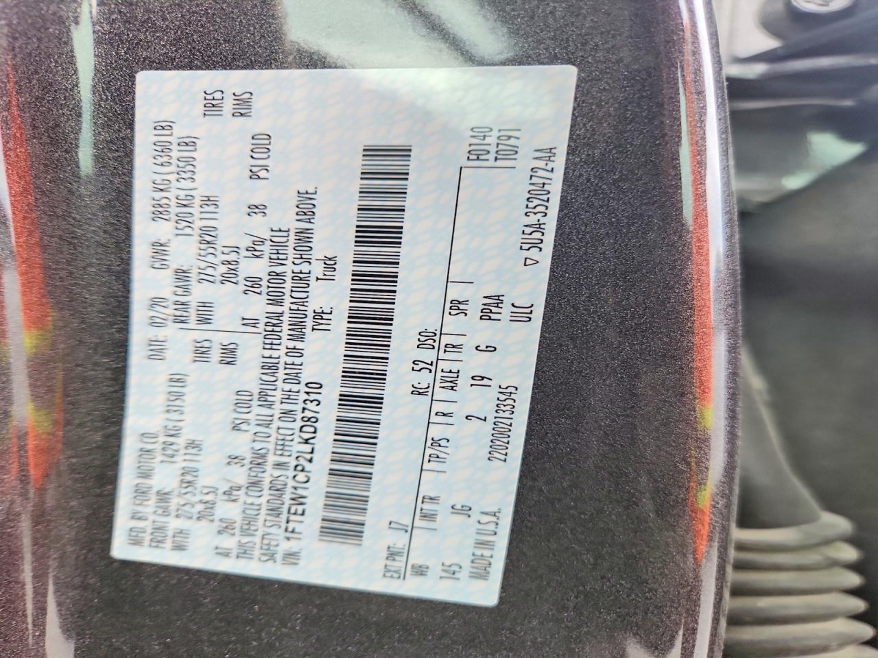 2020 Ford F150 Supercrew Gray vin: 1FTEW1CP2LKD87310