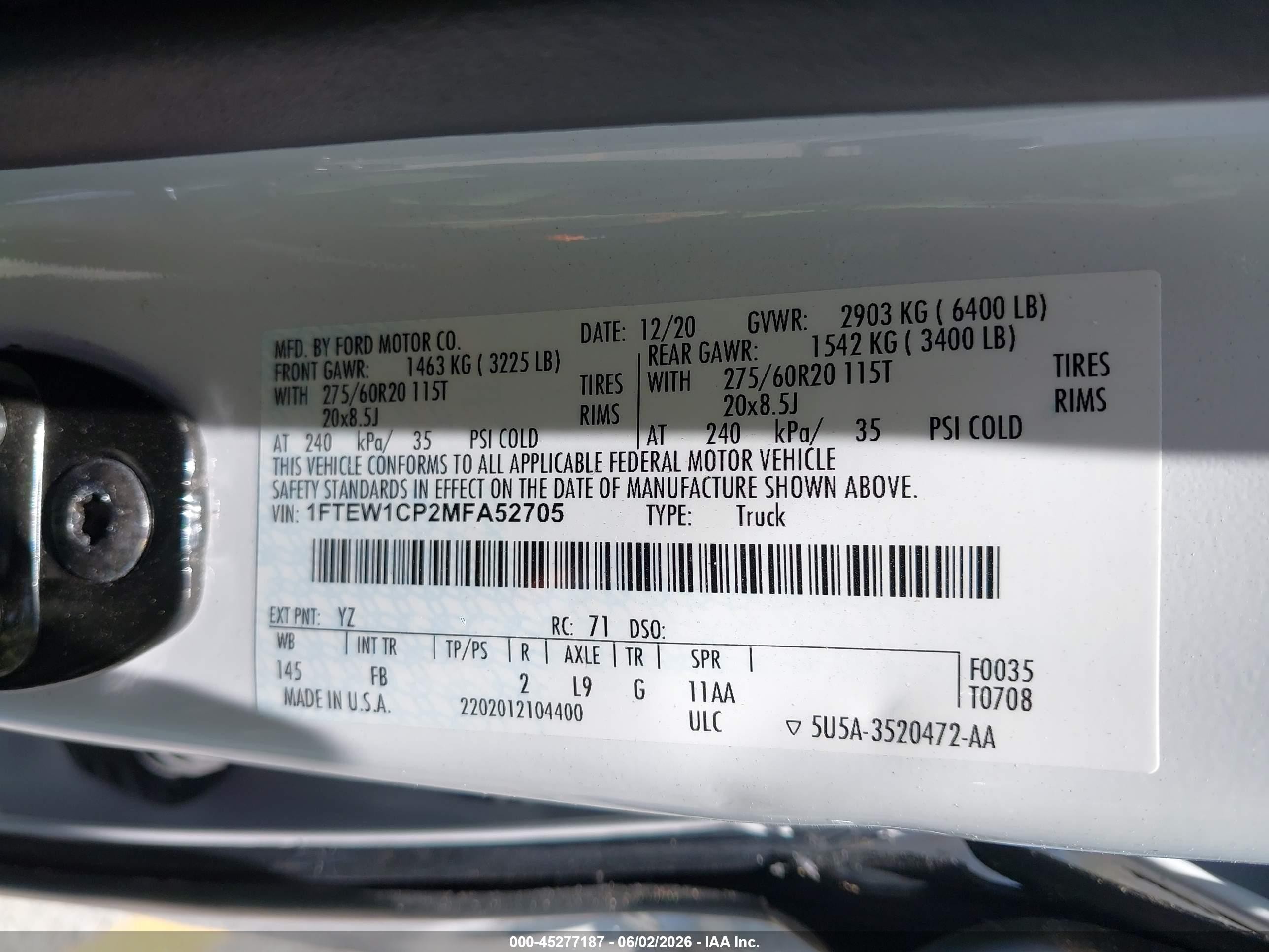 2021 Ford F-150 Xlt White vin: 1FTEW1CP2MFA52705